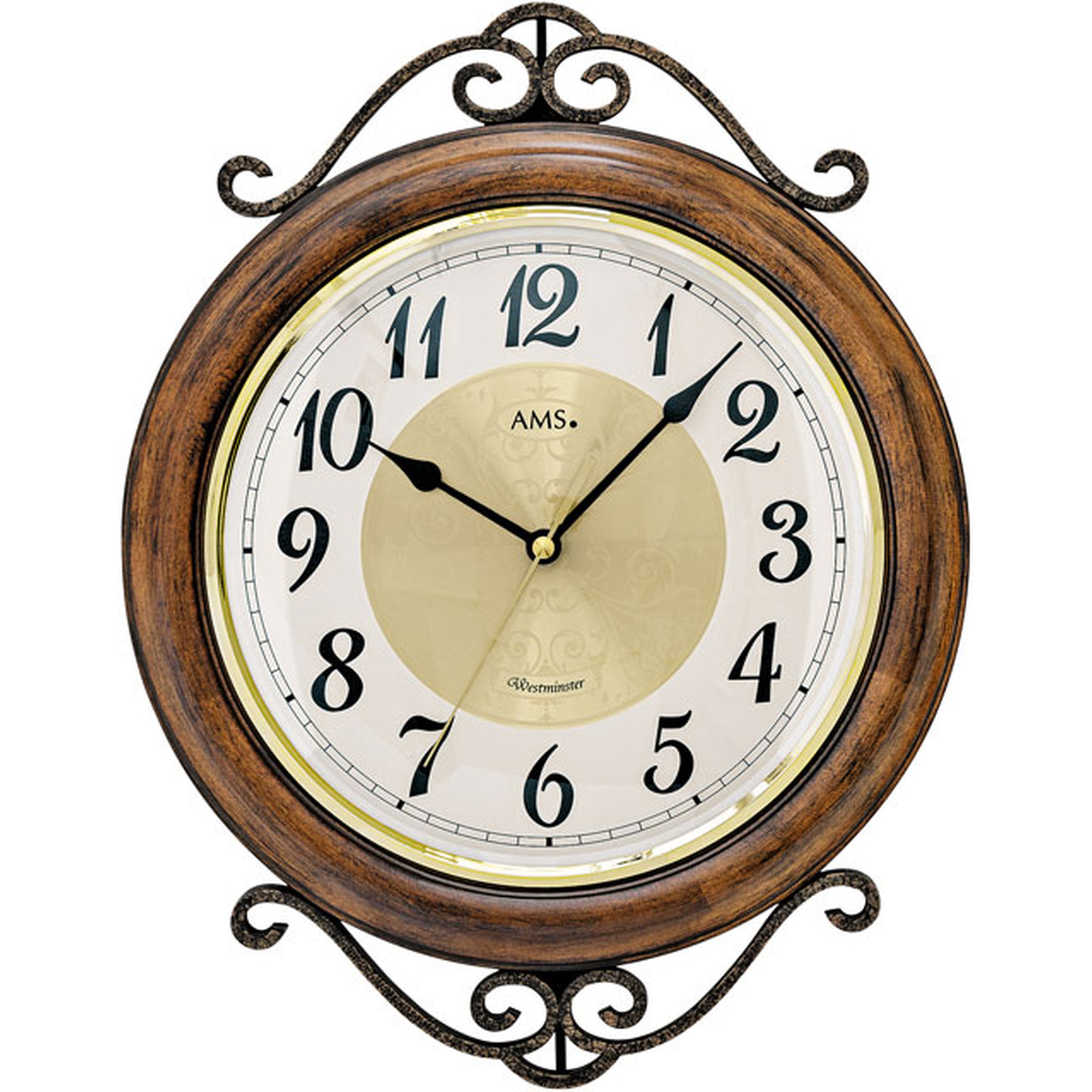 AMS W9565 Wanduhr mit Massivholzgehäuse und Westminster-Schlagwerk