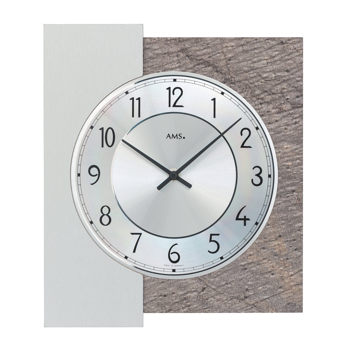 AMS W9580 Wanduhr mit Holzgehäuse und Naturstein-Aluminium-Veredelung