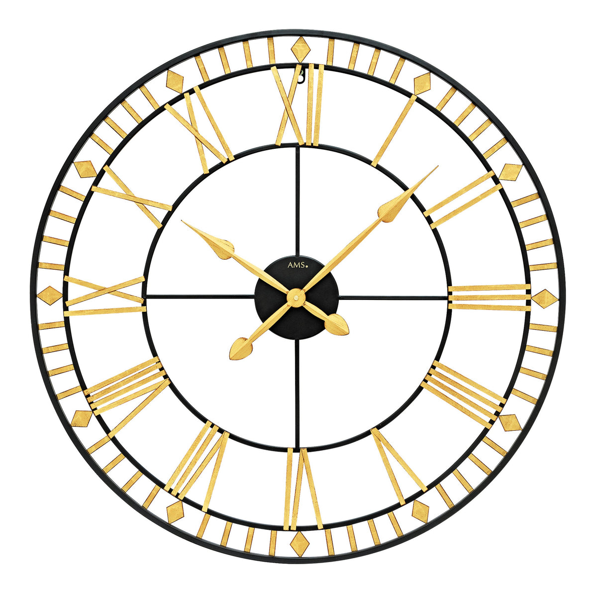 AMS W9647 Wanduhr mit goldfarbenem Metallgehäuse