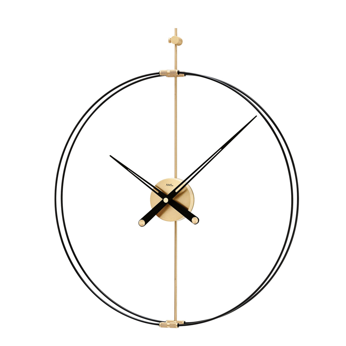 AMS W9655 Wanduhr mit Metall-Carbon-Design und Holzzeigern