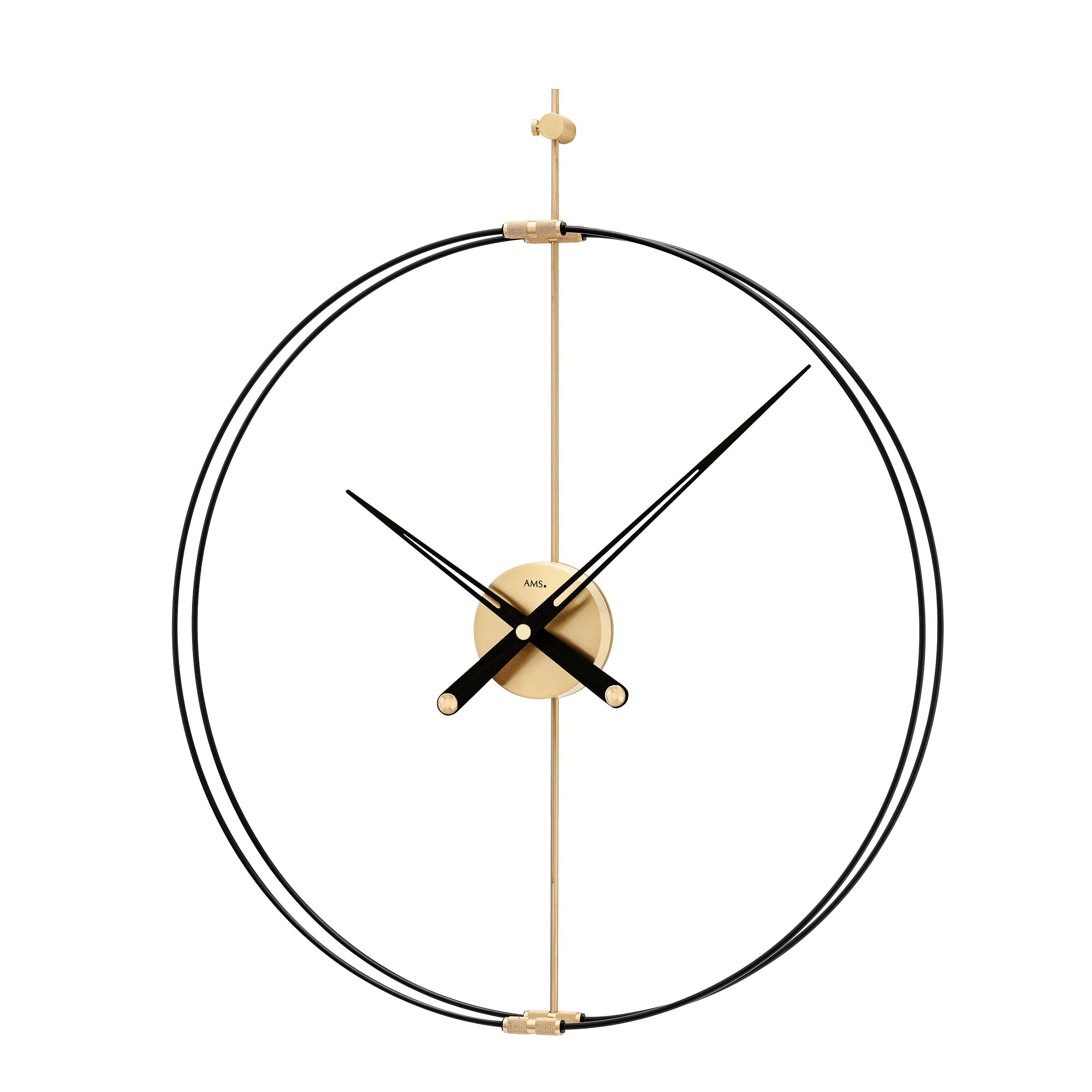 AMS W9655 Wanduhr mit Metall-Carbon-Design und Holzzeigern