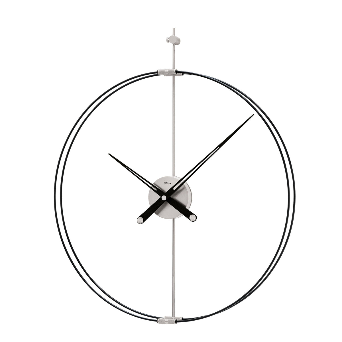 AMS W9656 Wanduhr mit Metall-Carbon-Design und Holzzeigern