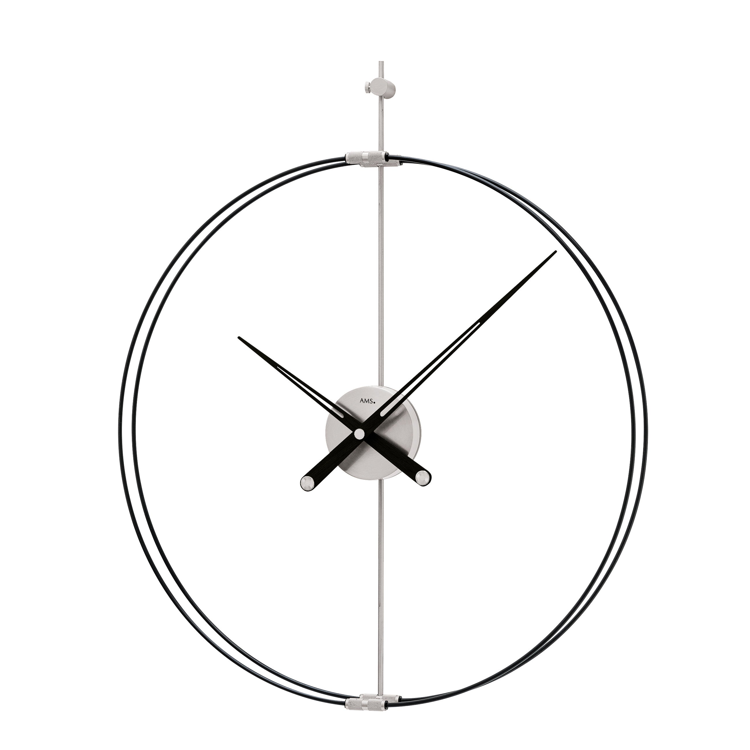 AMS W9656 Wanduhr mit Metall-Carbon-Design und Holzzeigern