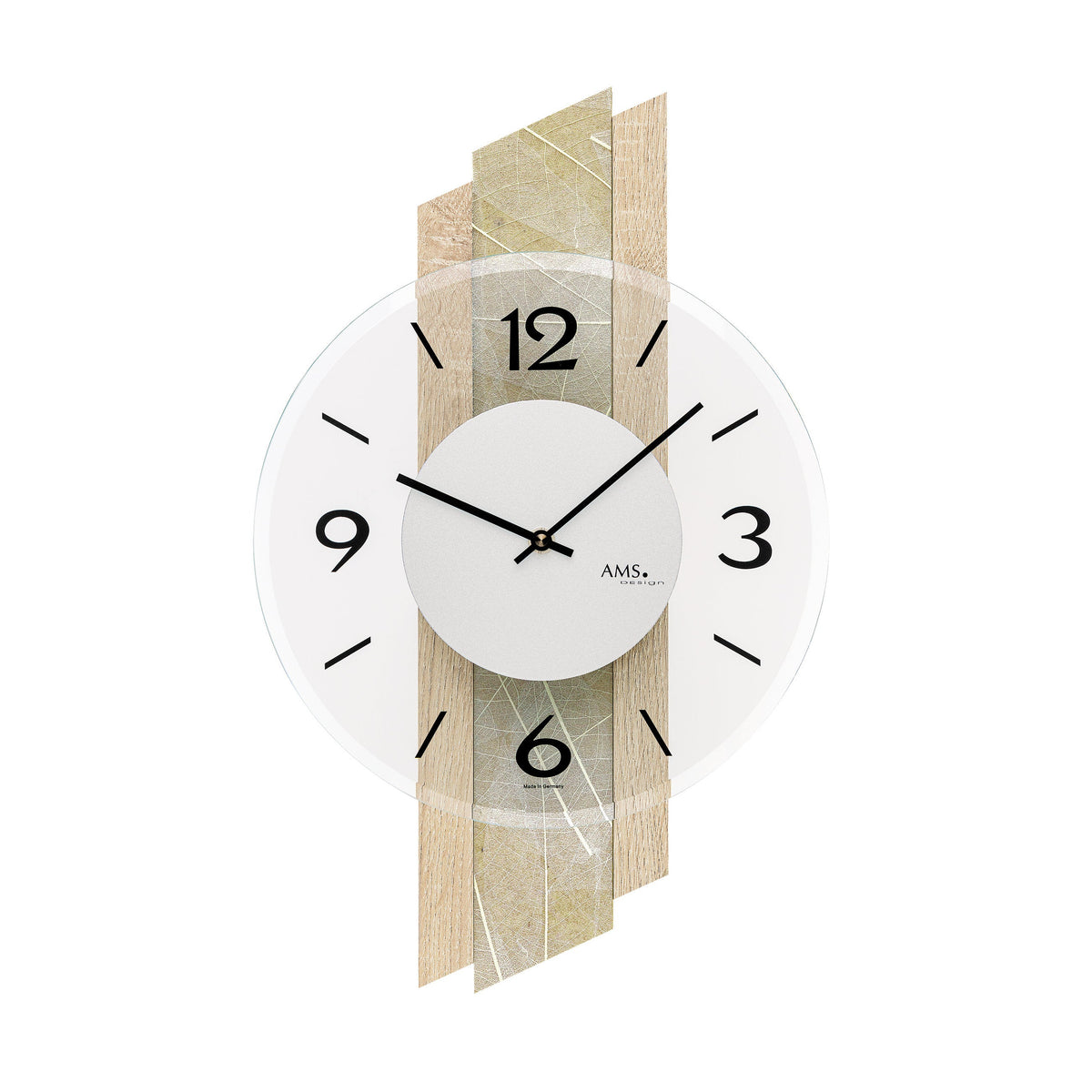 AMS W9665 Wanduhr mit Sonoma-Holzgehäuse und Naturblättern
