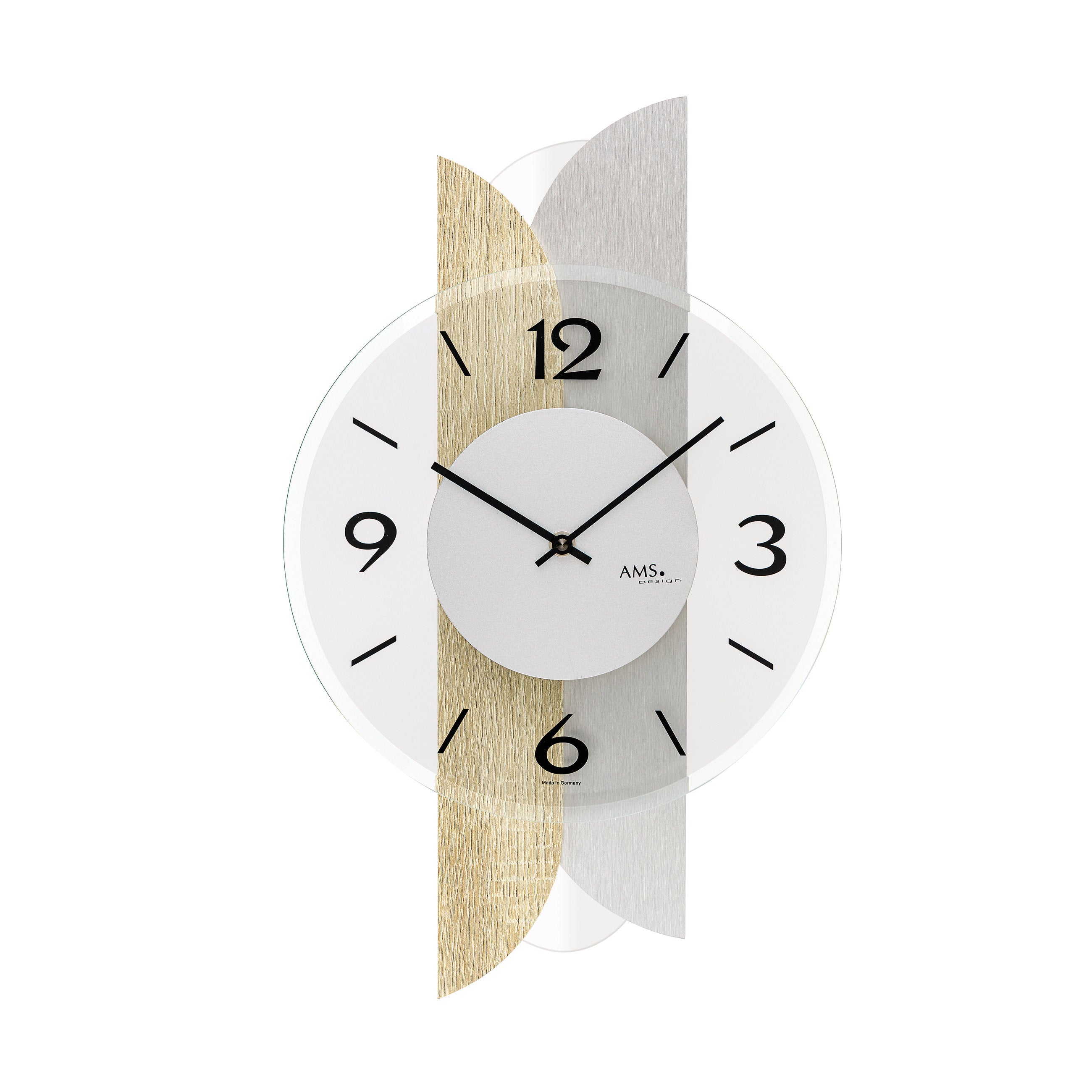 AMS W9667 Wanduhr mit Sonoma-Holzgehäuse und Aluminium-Auflage
