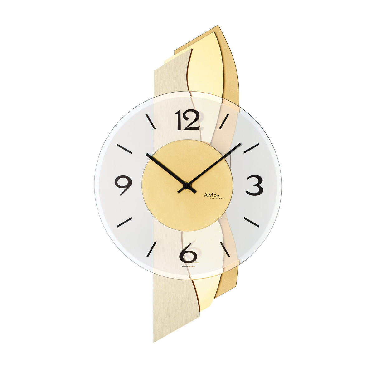 AMS W9669 Wanduhr mit Holzgehäuse und Messing-Aluminium-Auflage