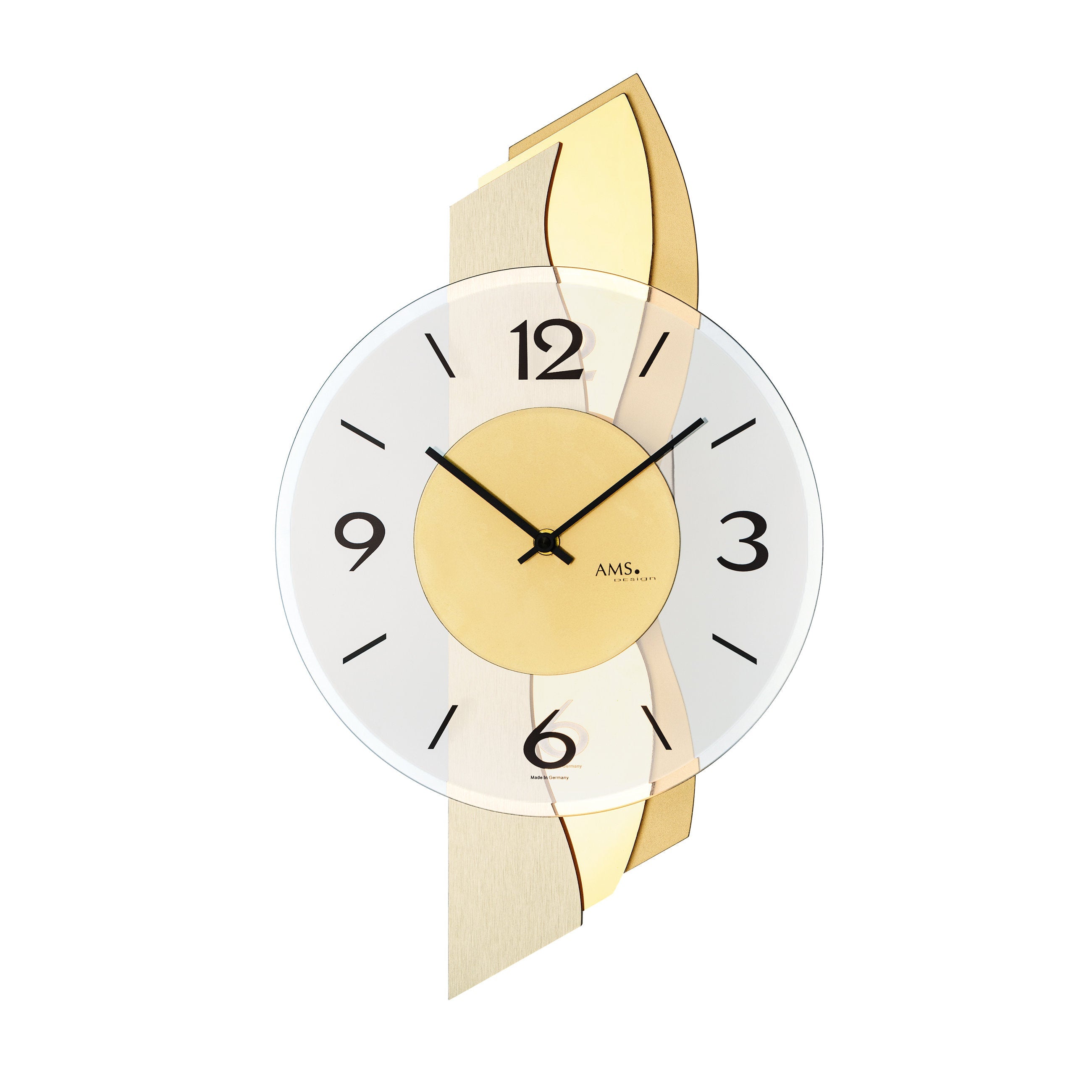 AMS W9669 Wanduhr mit Holzgehäuse und Messing-Aluminium-Auflage