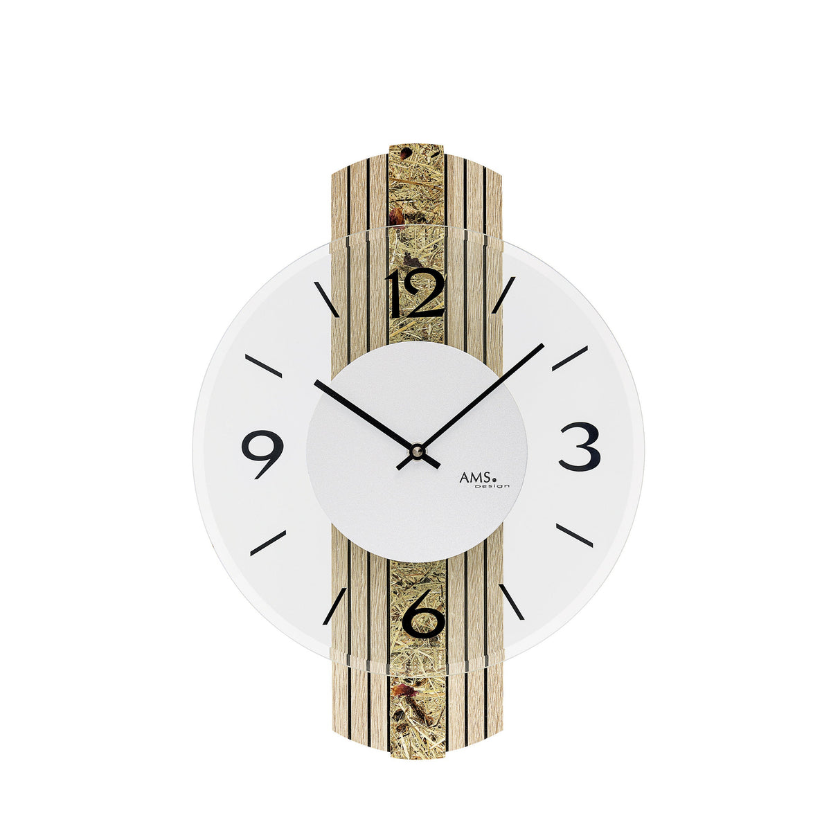 AMS W9674 Wanduhr mit Holzgehäuse Sonoma und Almheu-Auflage