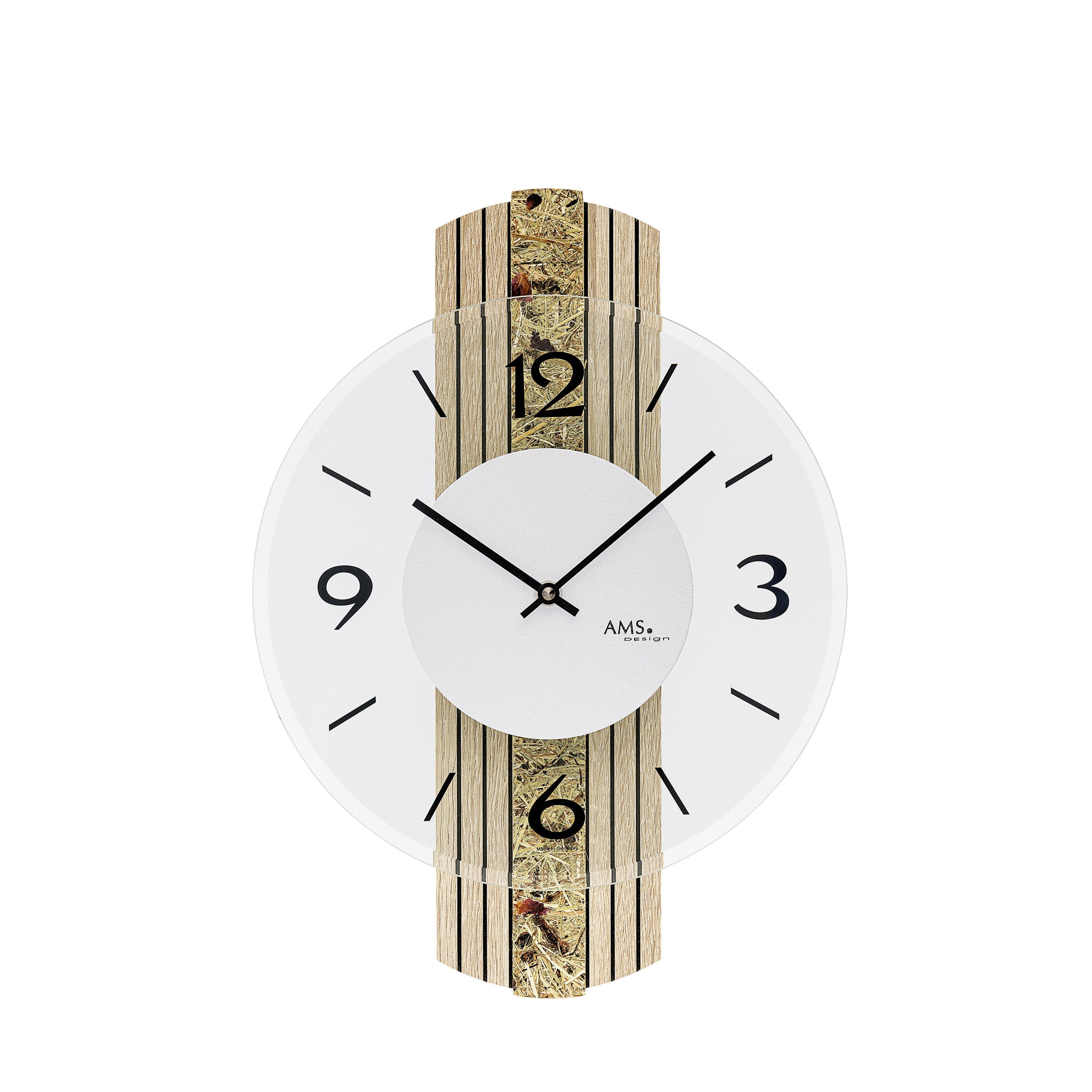 AMS W9674 Wanduhr mit Holzgehäuse Sonoma und Almheu-Auflage