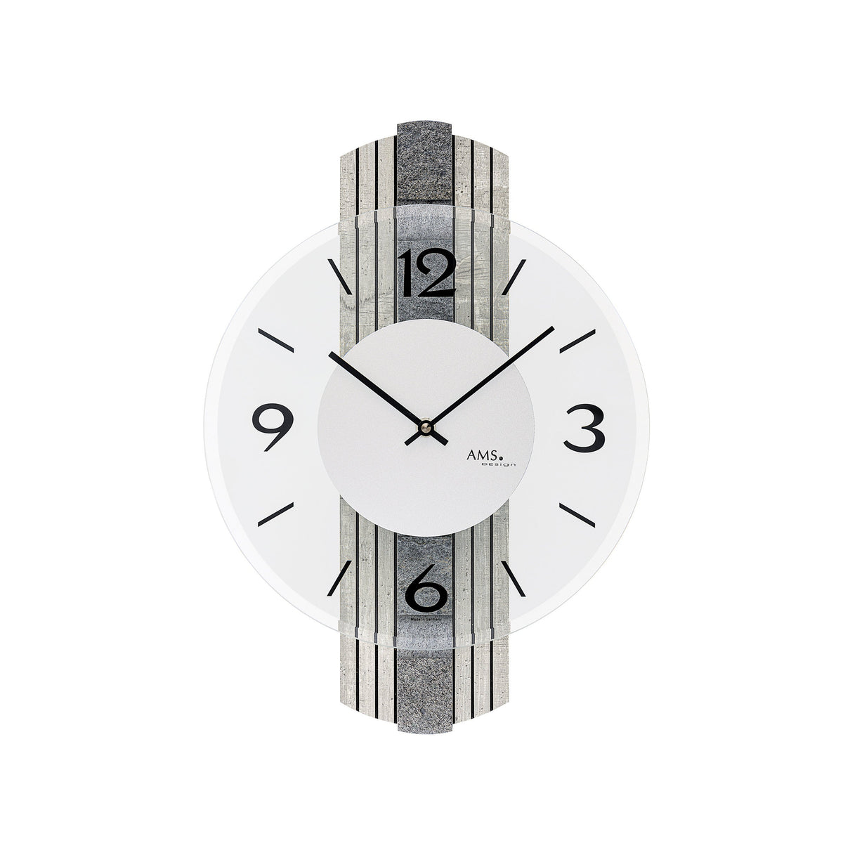AMS W9675 Wanduhr mit Holzgehäuse und Stein-Auflage