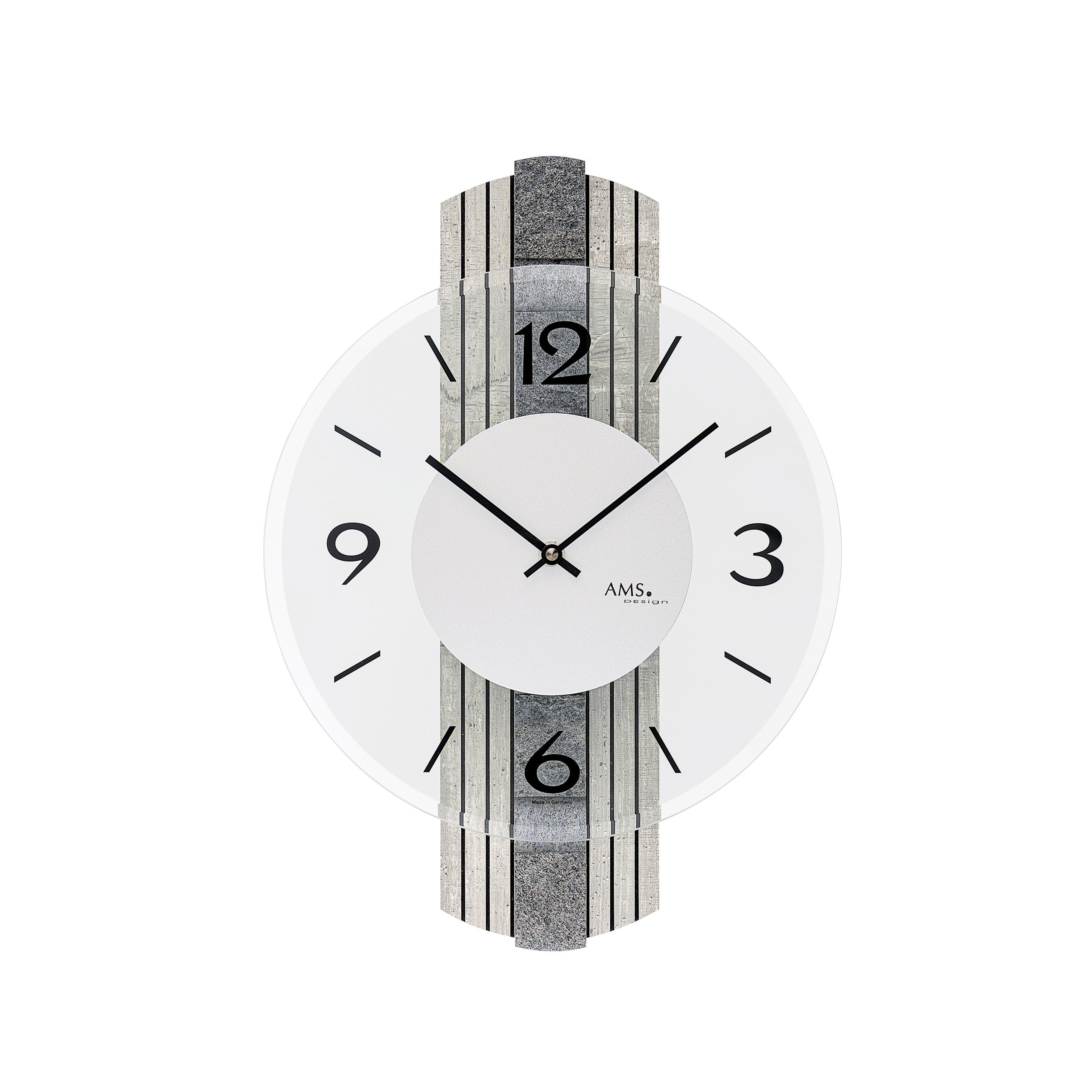 AMS W9675 Wanduhr mit Holzgehäuse und Stein-Auflage