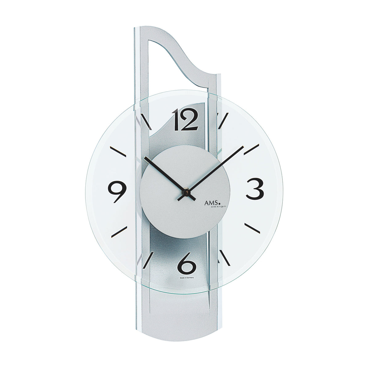 AMS W9678 Wanduhr mit 3D-Holzgehäuse silberlackiert