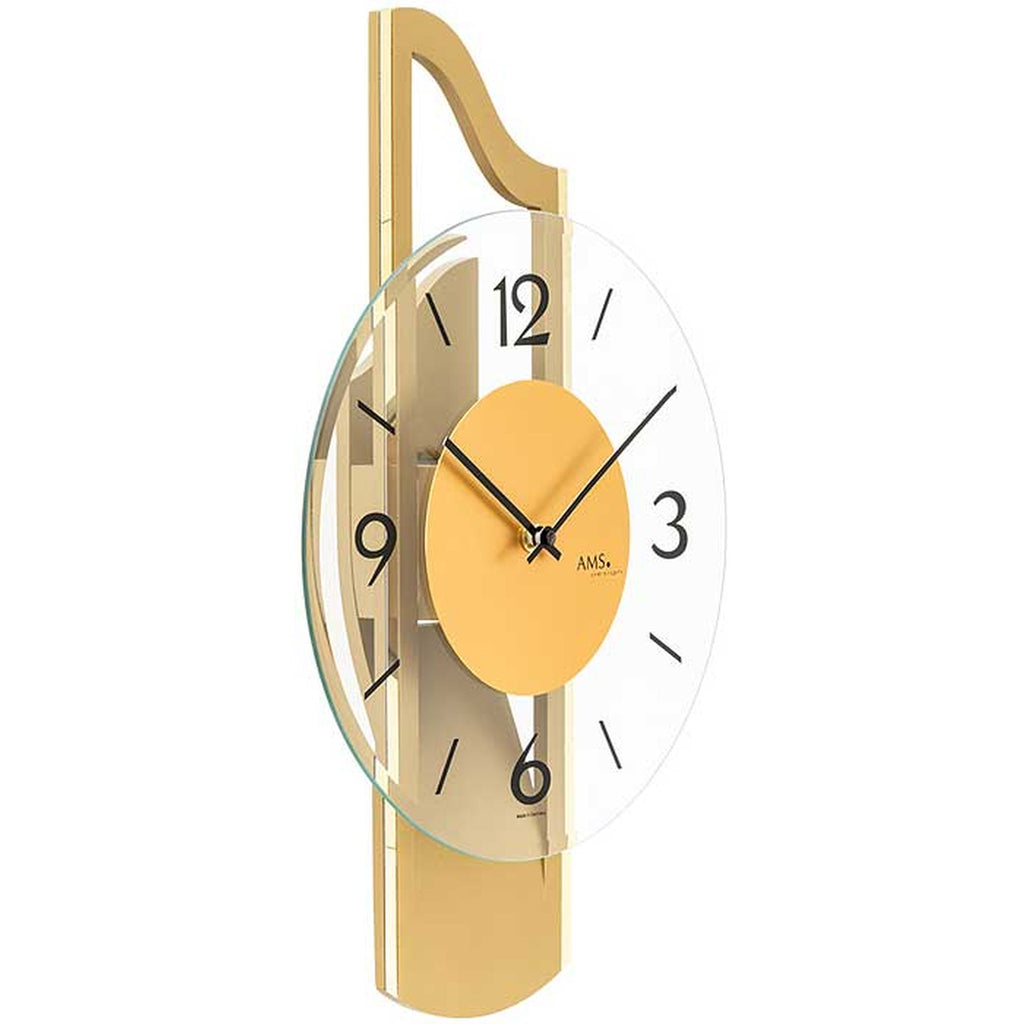 AMS W9679 Wanduhr mit 3D-Holzgehäuse messinglackiert