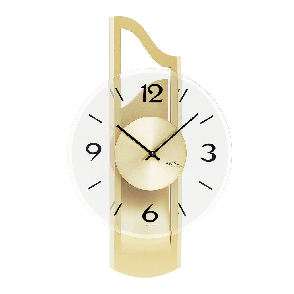 AMS W9679 Wanduhr mit 3D-Holzgehäuse messinglackiert