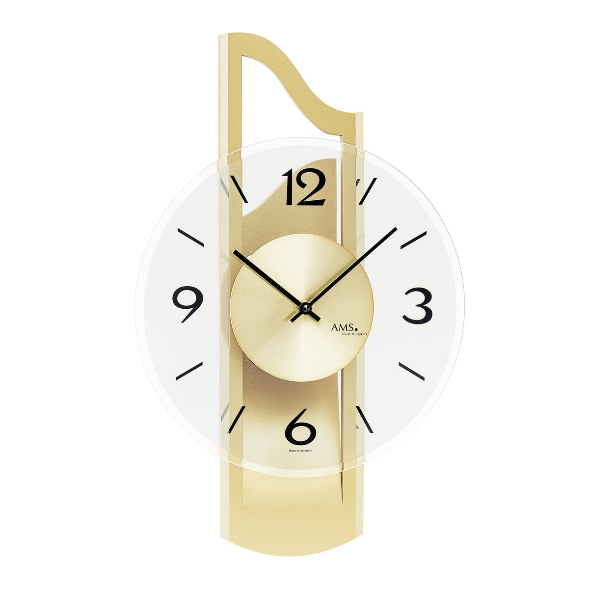 AMS W9679 Wanduhr mit 3D-Holzgehäuse messinglackiert