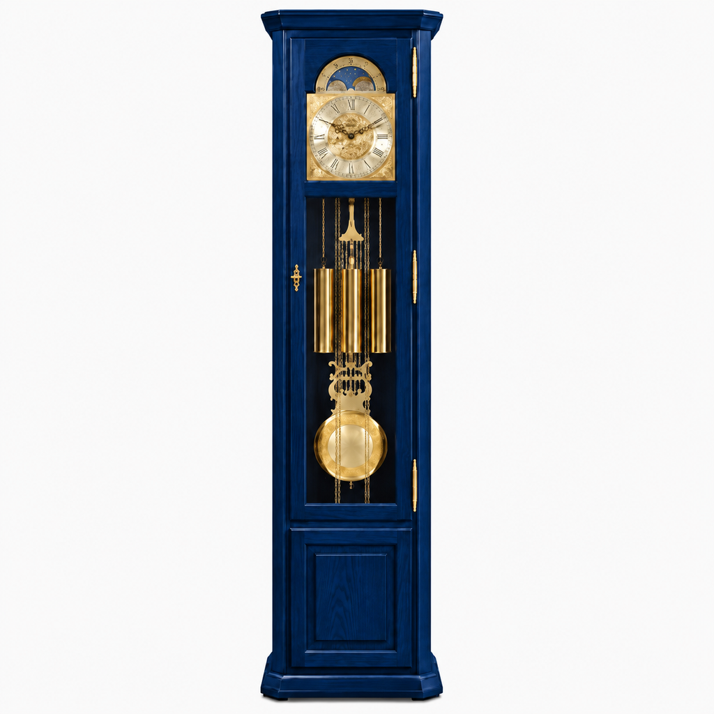 Astra Design AD210-04B Standuhr „Rheingold“ in Königsblau aus massiver Eiche