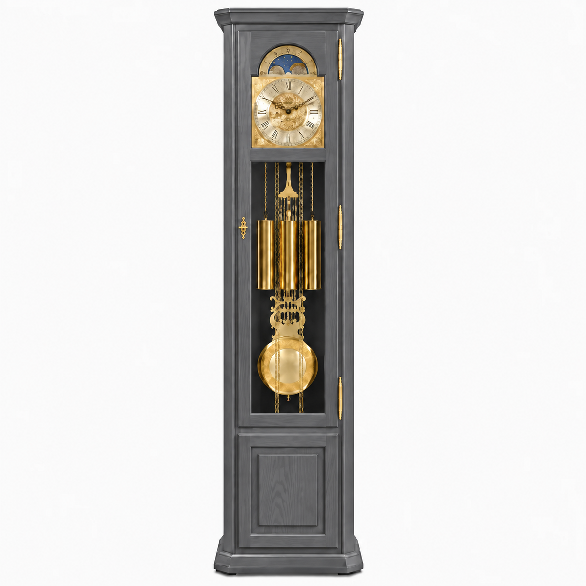 Astra Design AD210-04MTGR Standuhr „Rheingold“ in Matt Grau Lackierung aus massiver Eiche