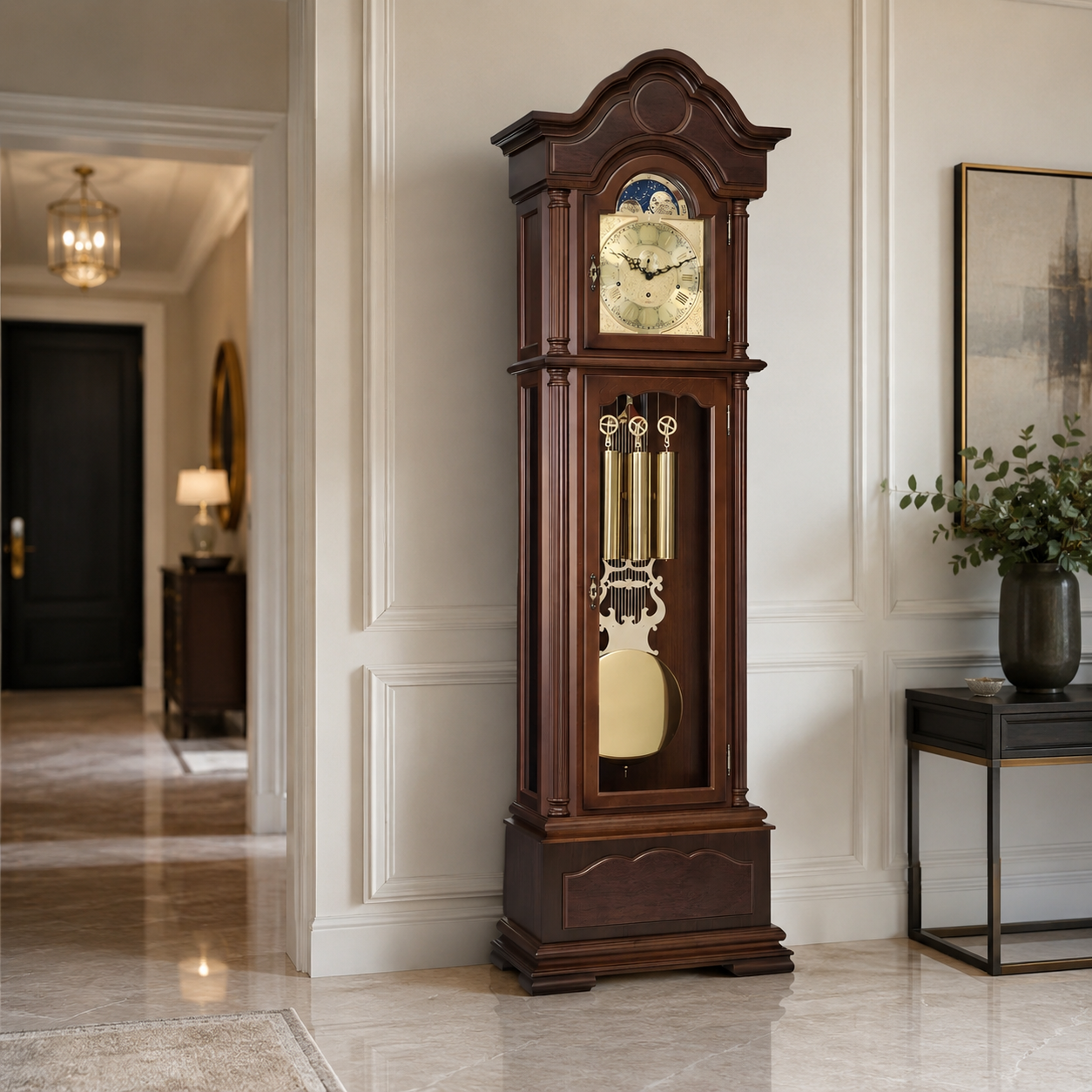 Hermle 01093-031171 Standuhr Temple Nussbaum mit Tonröhren