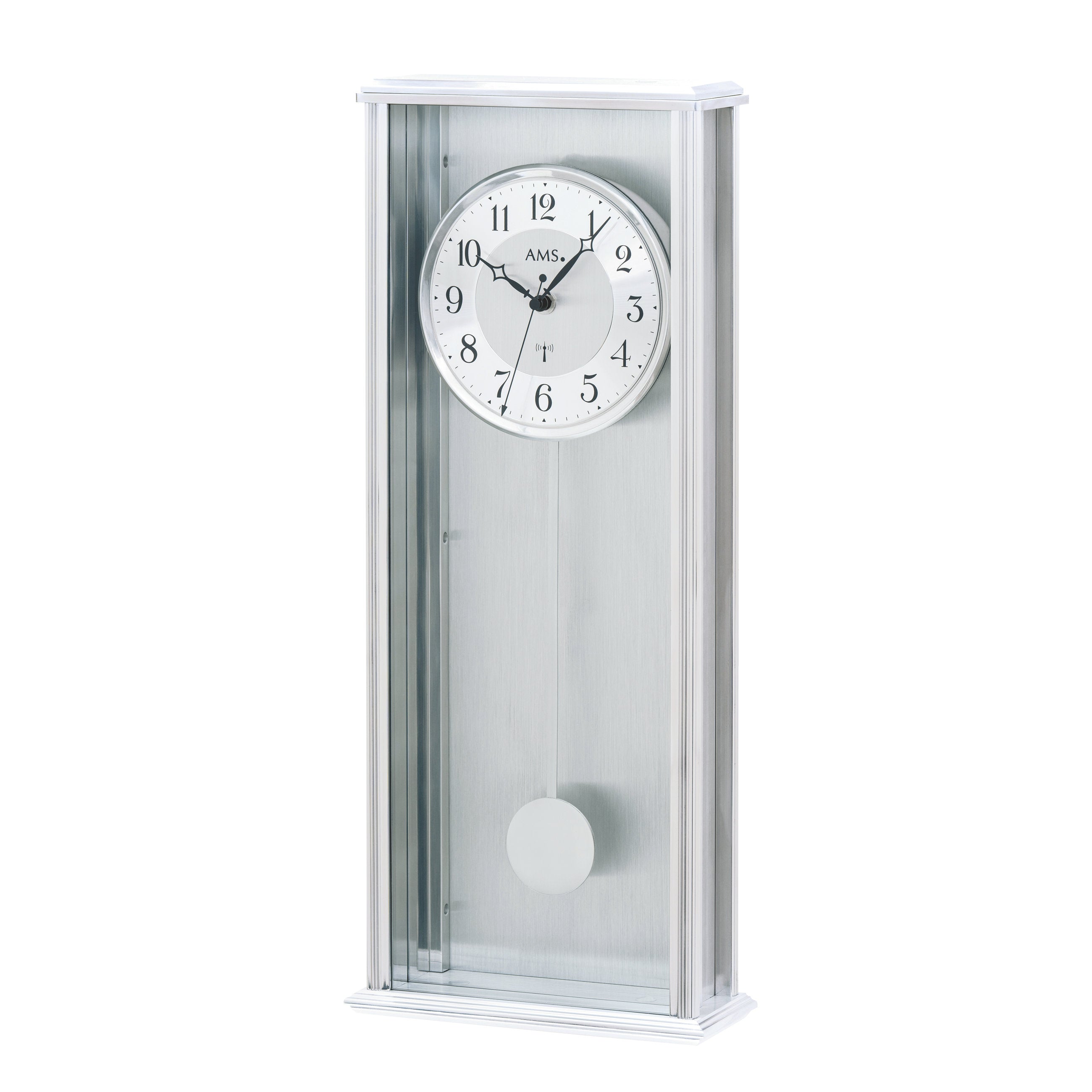 AMS F5280 Pendel-Funkwanduhr mit Aluminium-Metallgehäuse