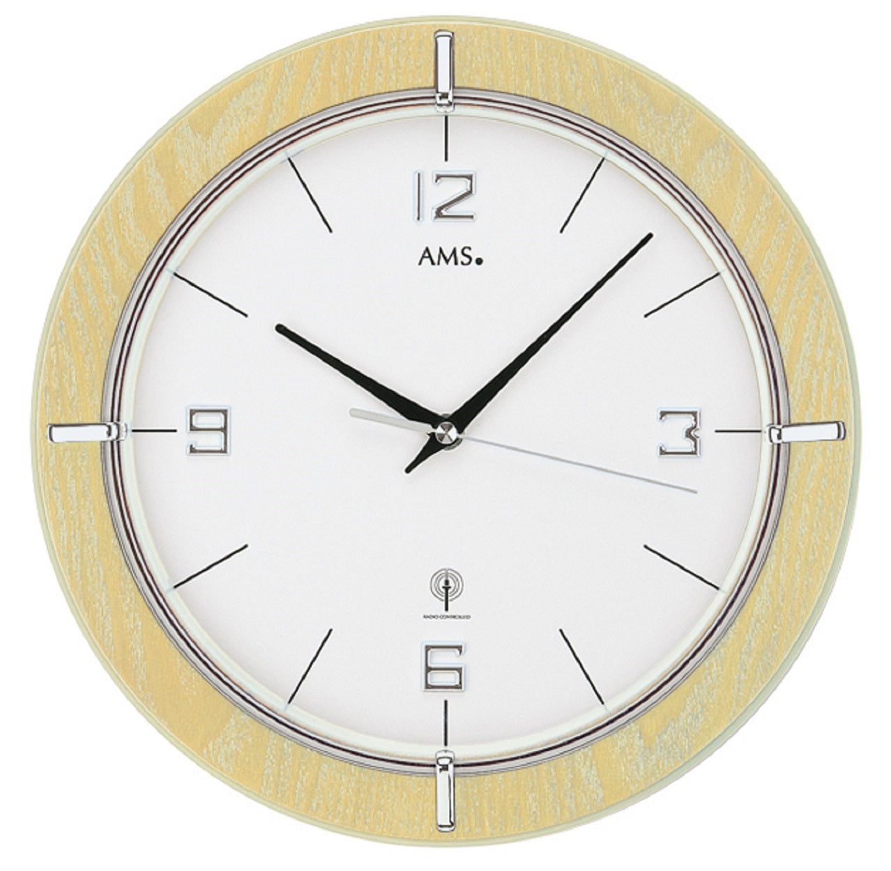AMS F5830 Funkwanduhr mit furniertem Ahornholzgehäuse