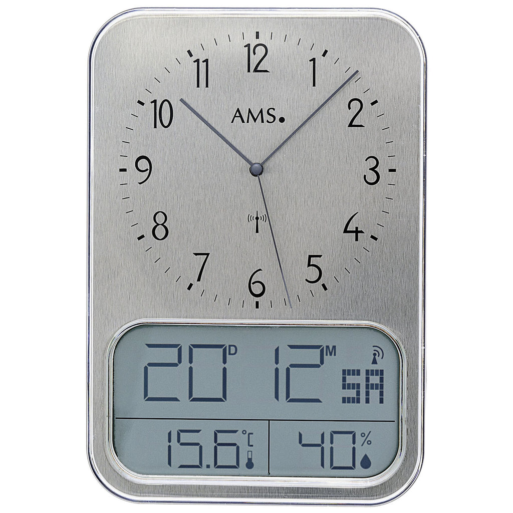 AMS F5891A Funkuhr mit digitaler Anzeige für Temperatur und Feuchtigkeit