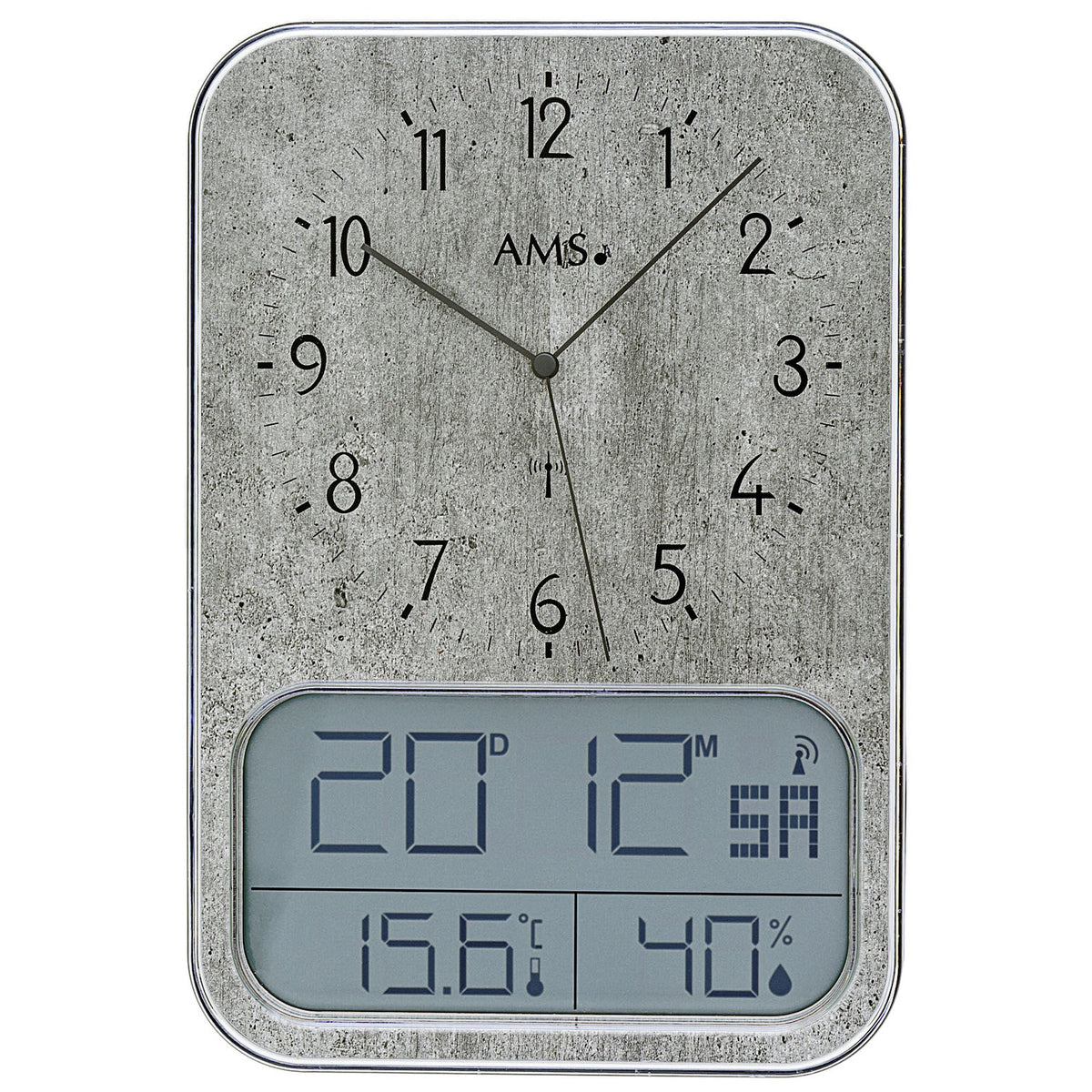 AMS F5891G Funkuhr mit LCD-Anzeige für Datum und Raumklima