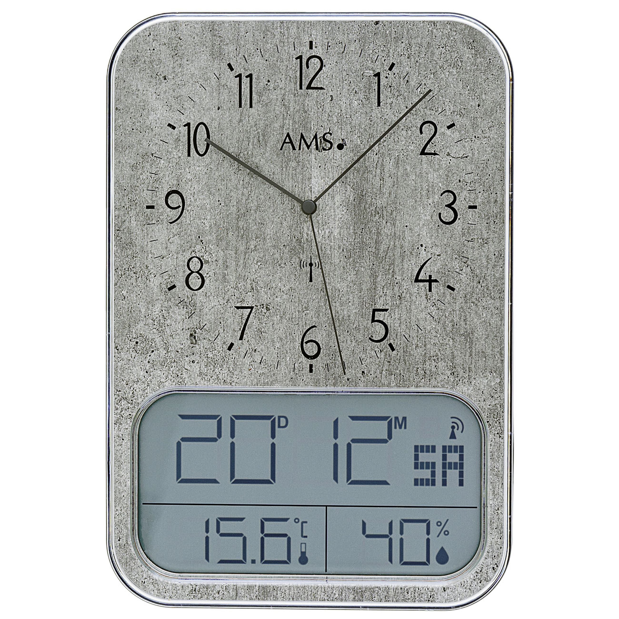 AMS F5891G Funkuhr mit LCD-Anzeige für Datum und Raumklima