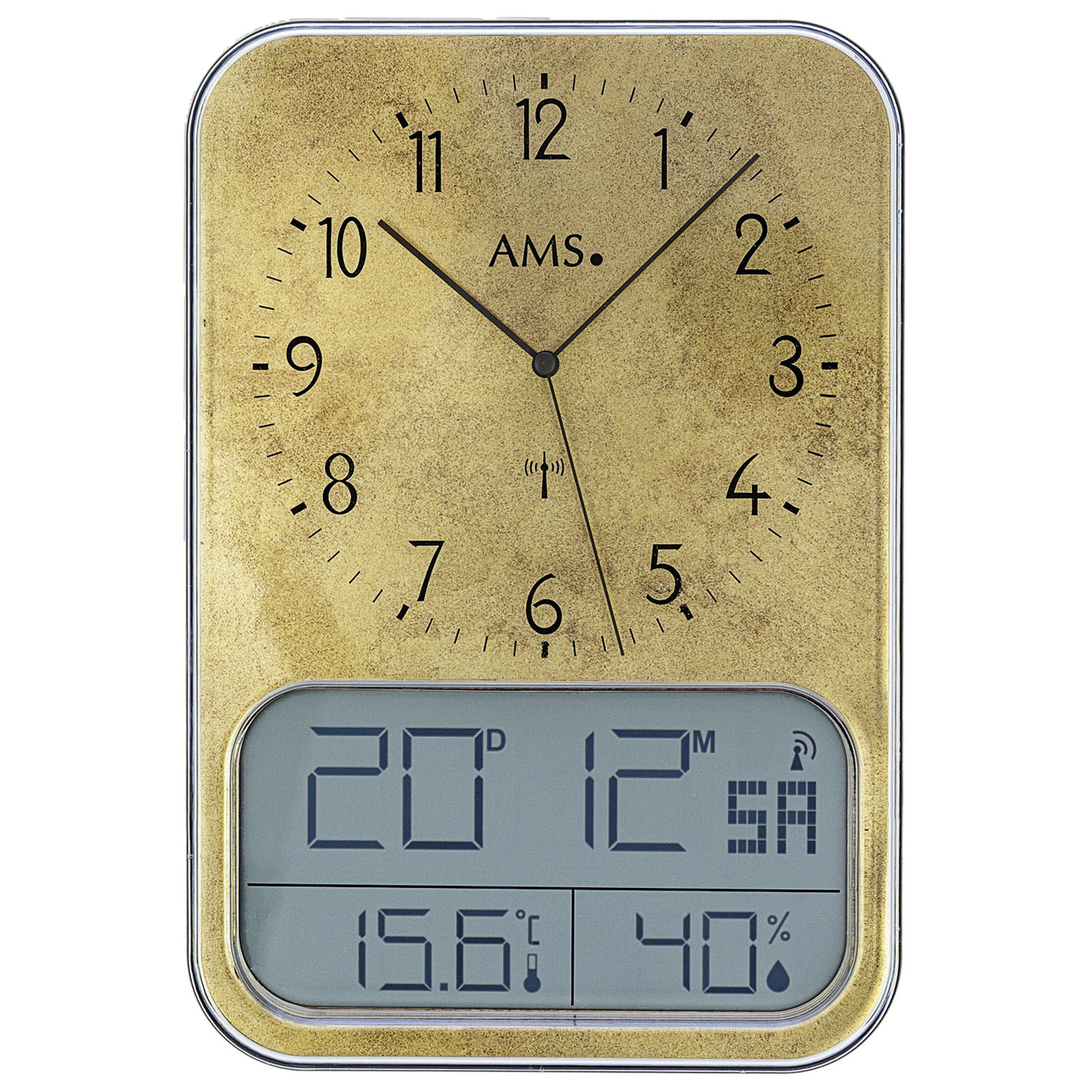 AMS F5891M Funkuhr mit digitaler LCD-Anzeige und Raumklimadaten