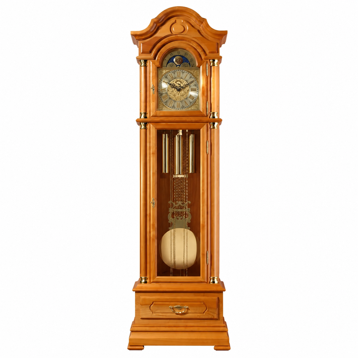 Astra Design AD210-08K Standuhr „Königshof“ aus massiver Kirsche - wahlweise auch in Nussbaum oder Eiche
