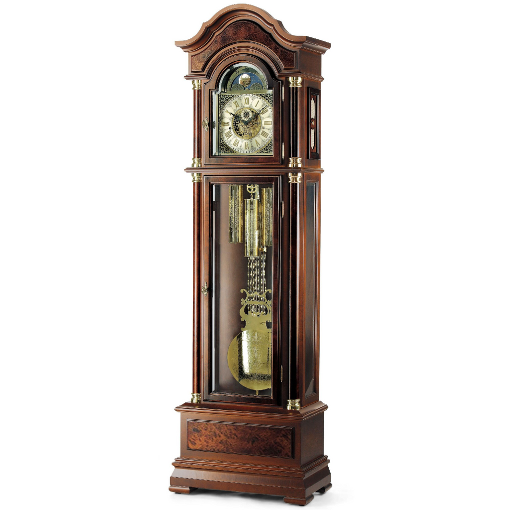 AMS S2069-1 Standuhr mit Nussbaum-Massivholzgehäuse und mechanischem Kettenzugwerk