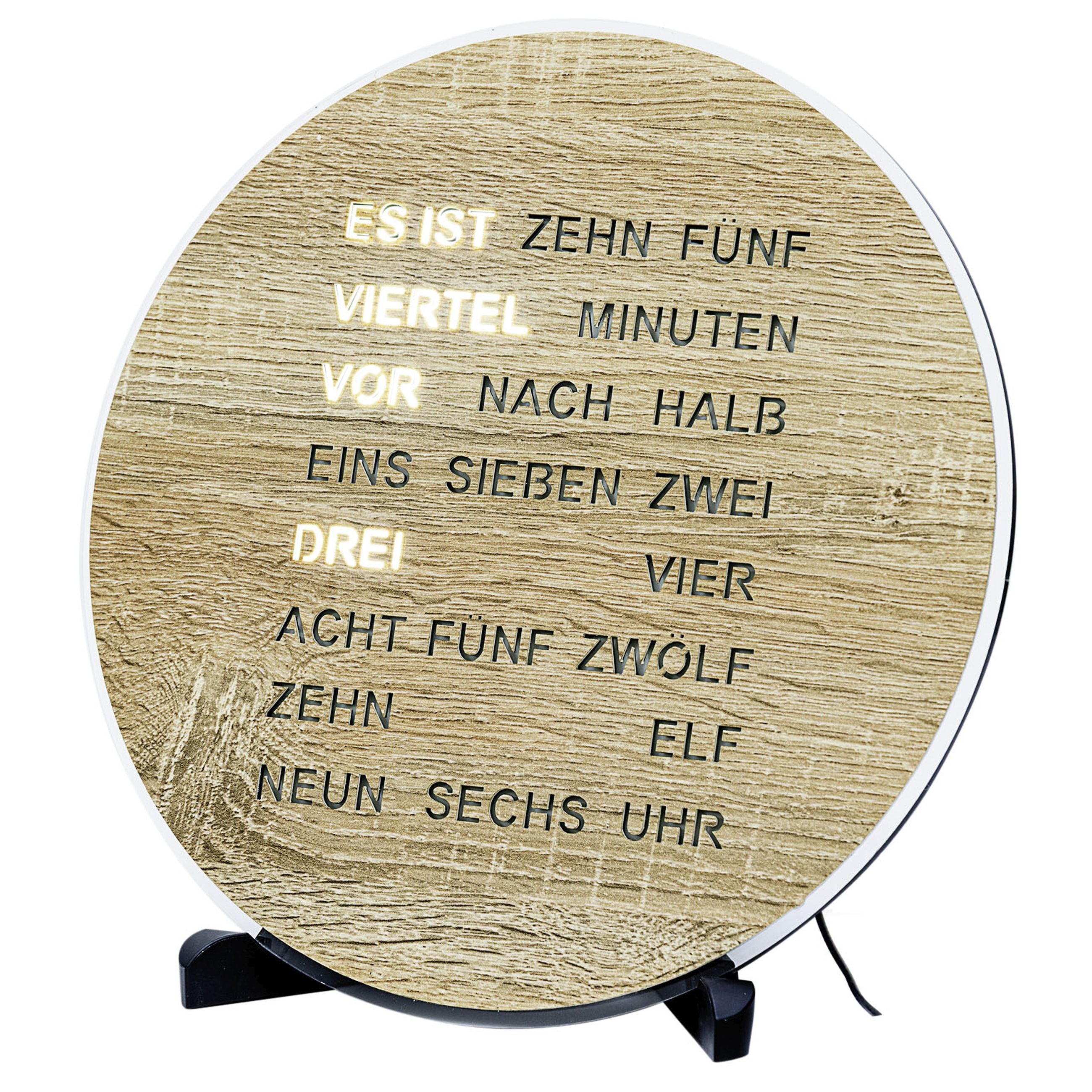 AMS T1287 Tisch- und Wanduhr mit LED-Wortuhr und Sonoma-Zifferblatt