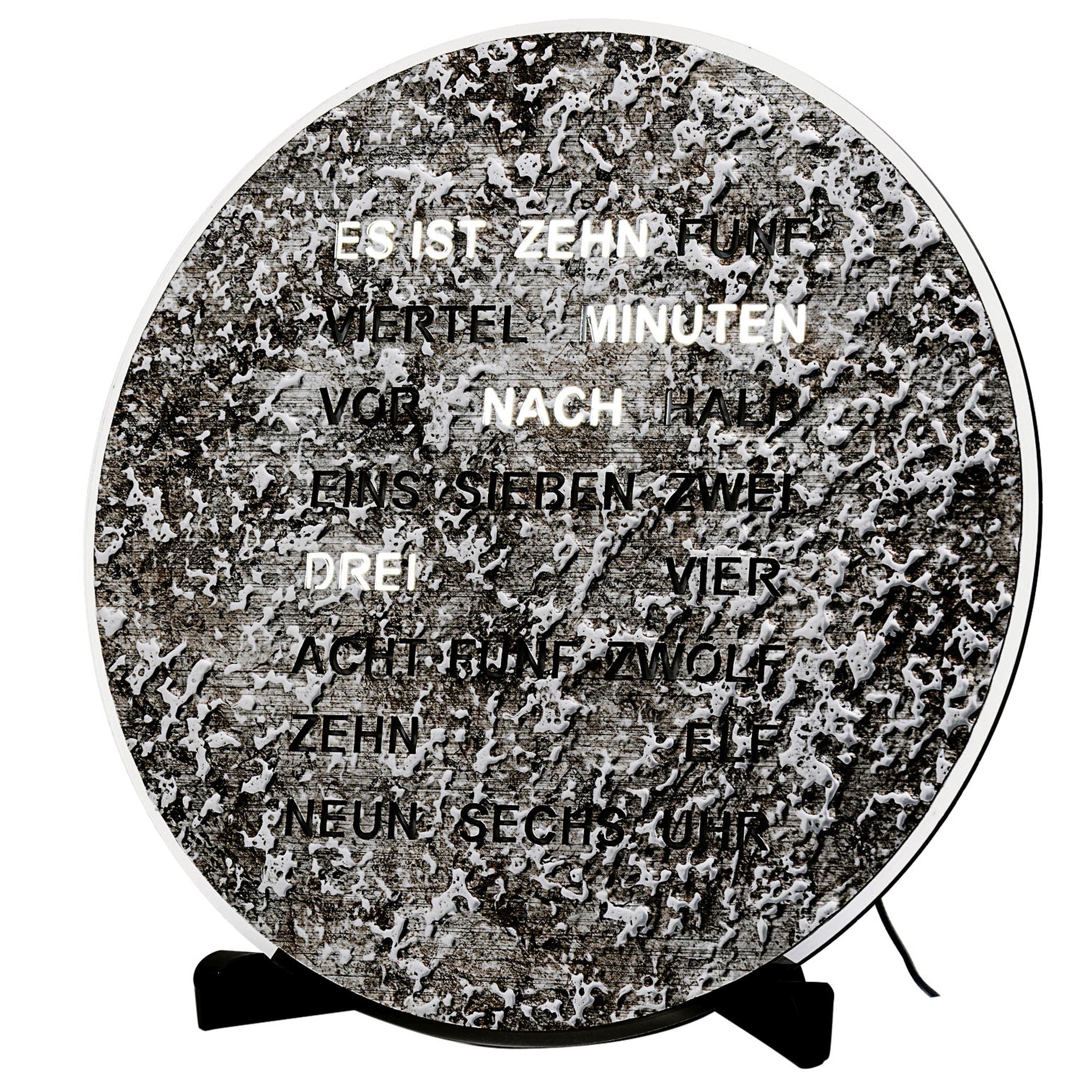 AMS T1289 Tisch- und Wanduhr mit LED-Wortuhr in Metallic-Optik
