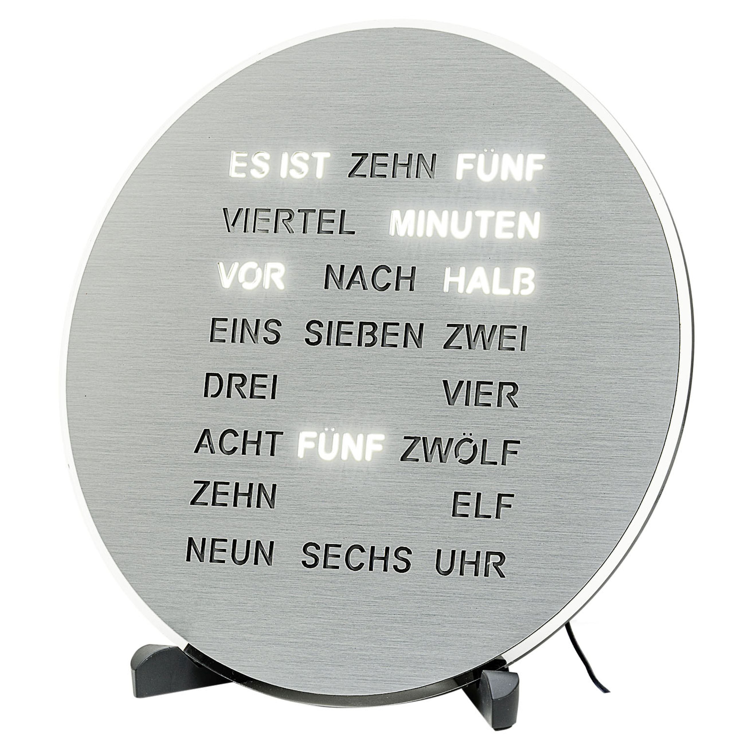AMS T1295 Tisch- und Wanduhr mit LED-Wortuhr und Aluminium-Zifferblatt