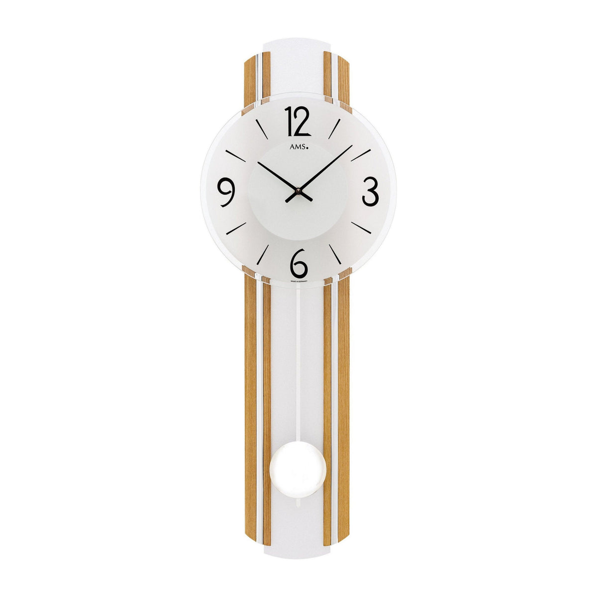 AMS W7232 Pendelwanduhr mit Eichenholzgehäuse und Silber-Applikation