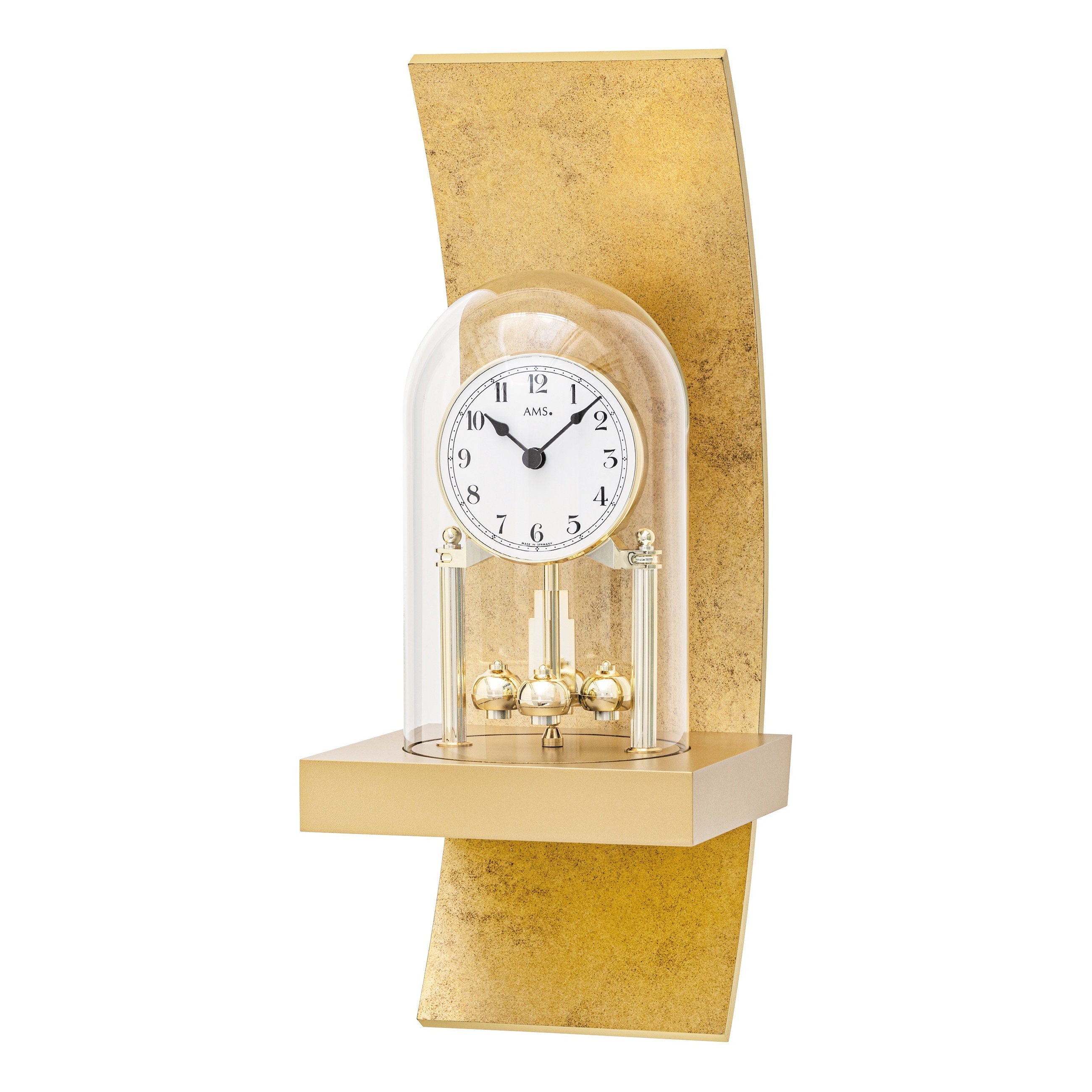 AMS W7443 Pendeluhr mit geschwungenem Gold Antik-Holzgehäuse