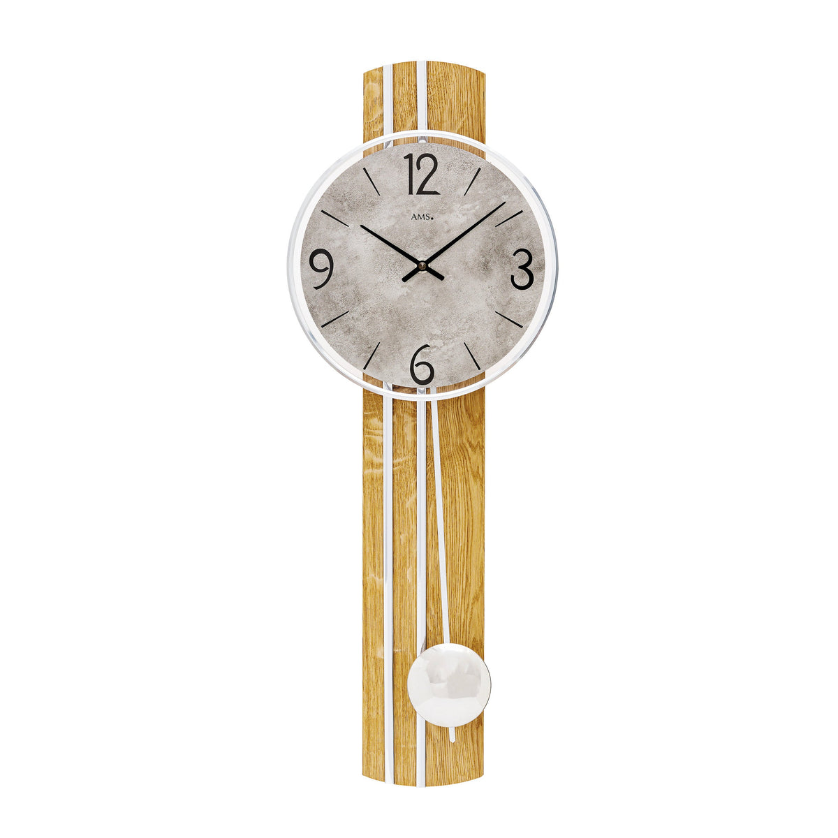 AMS W7466 Pendelwanduhr mit Wildeiche-Optik und Silberantik-Zifferblatt