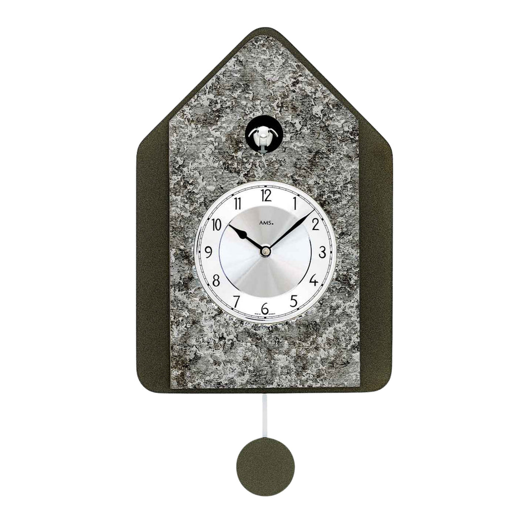 AMS W7496 Kuckucksuhr mit Holzgehäuse und Metallic-Auflage