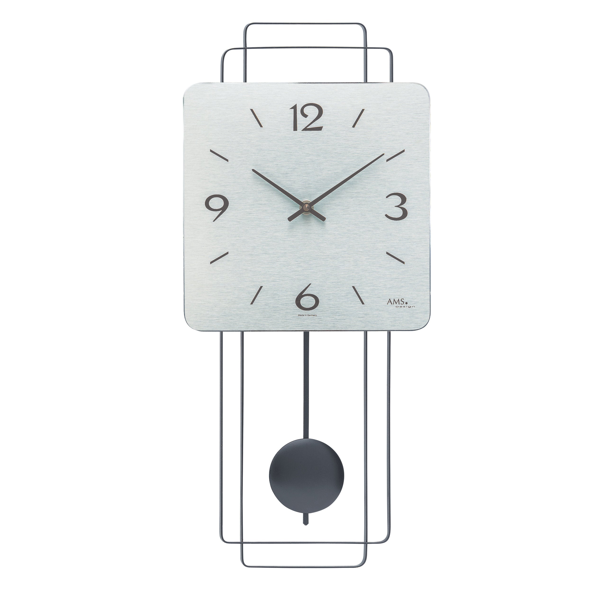 AMS W7500 Pendelwanduhr mit Holzgehäuse und Metall-Design