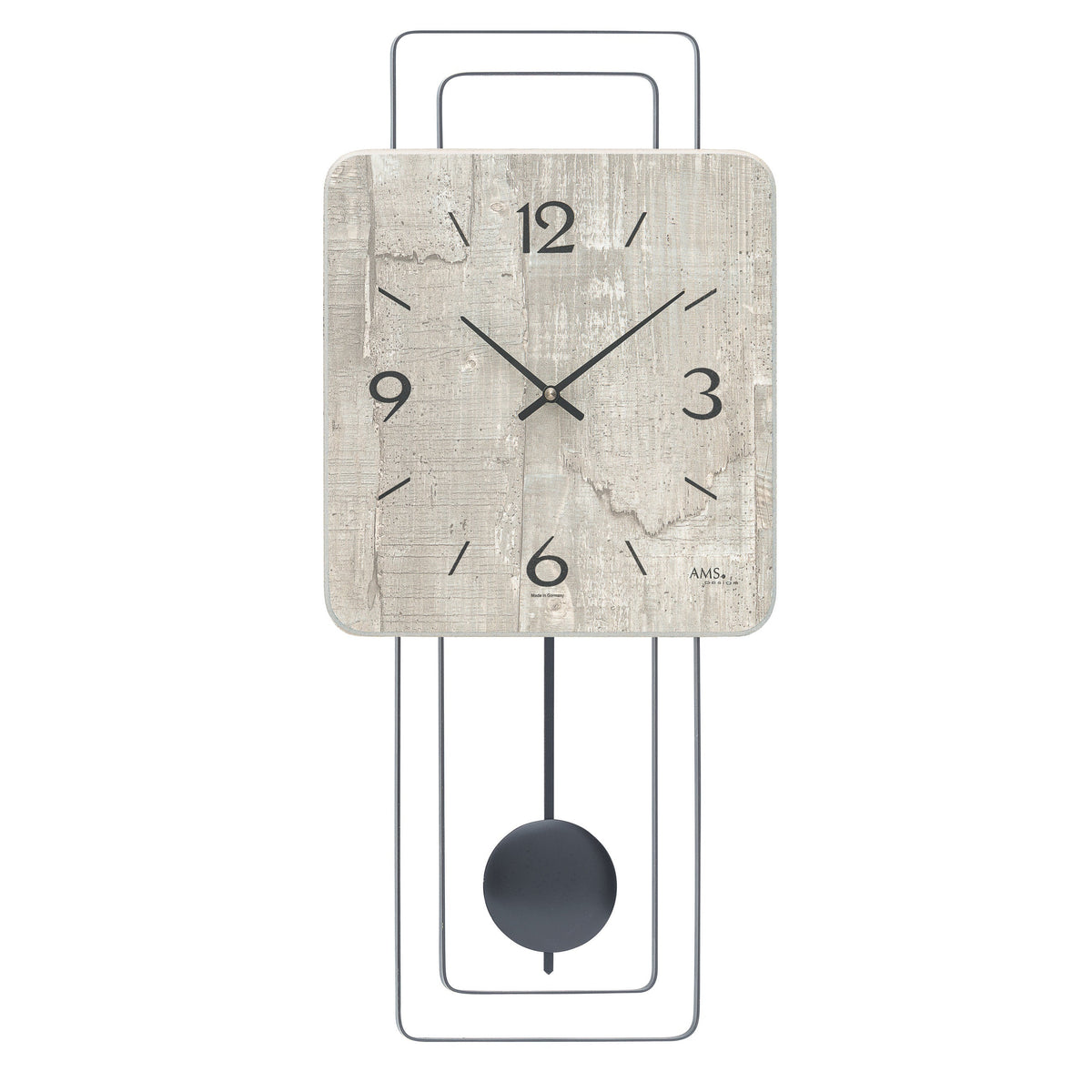 AMS W7503 Pendelwanduhr mit Holzgehäuse und Betonstruktur-Zifferblatt