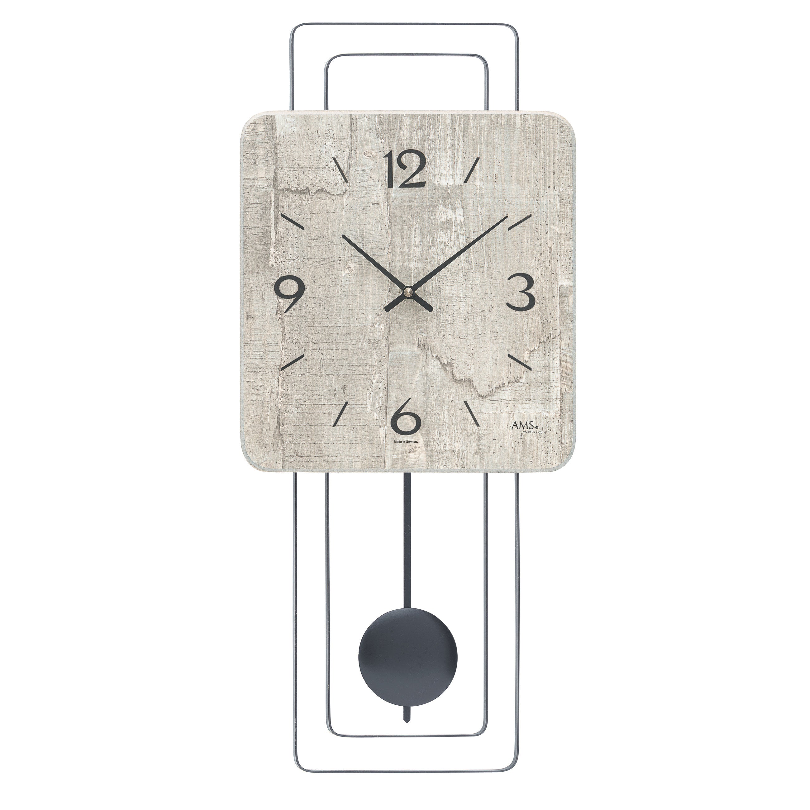 AMS W7503 Pendelwanduhr mit Holzgehäuse und Betonstruktur-Zifferblatt