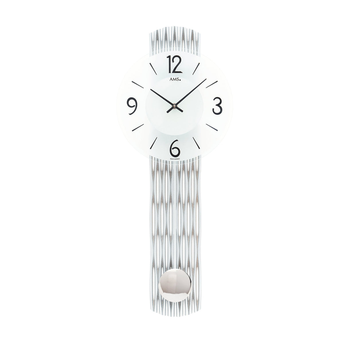 AMS W7506 Pendelwanduhr mit feingefrästem Holzgehäuse in Silberoptik