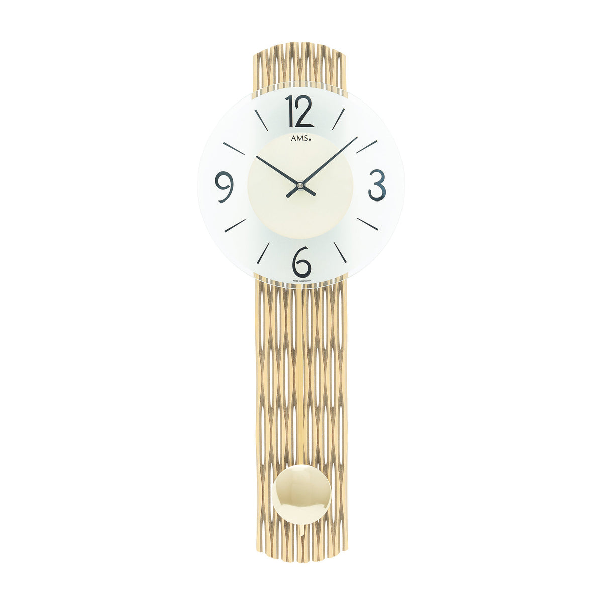 AMS W7507 Pendelwanduhr mit feingefrästem Holzgehäuse in Messingoptik