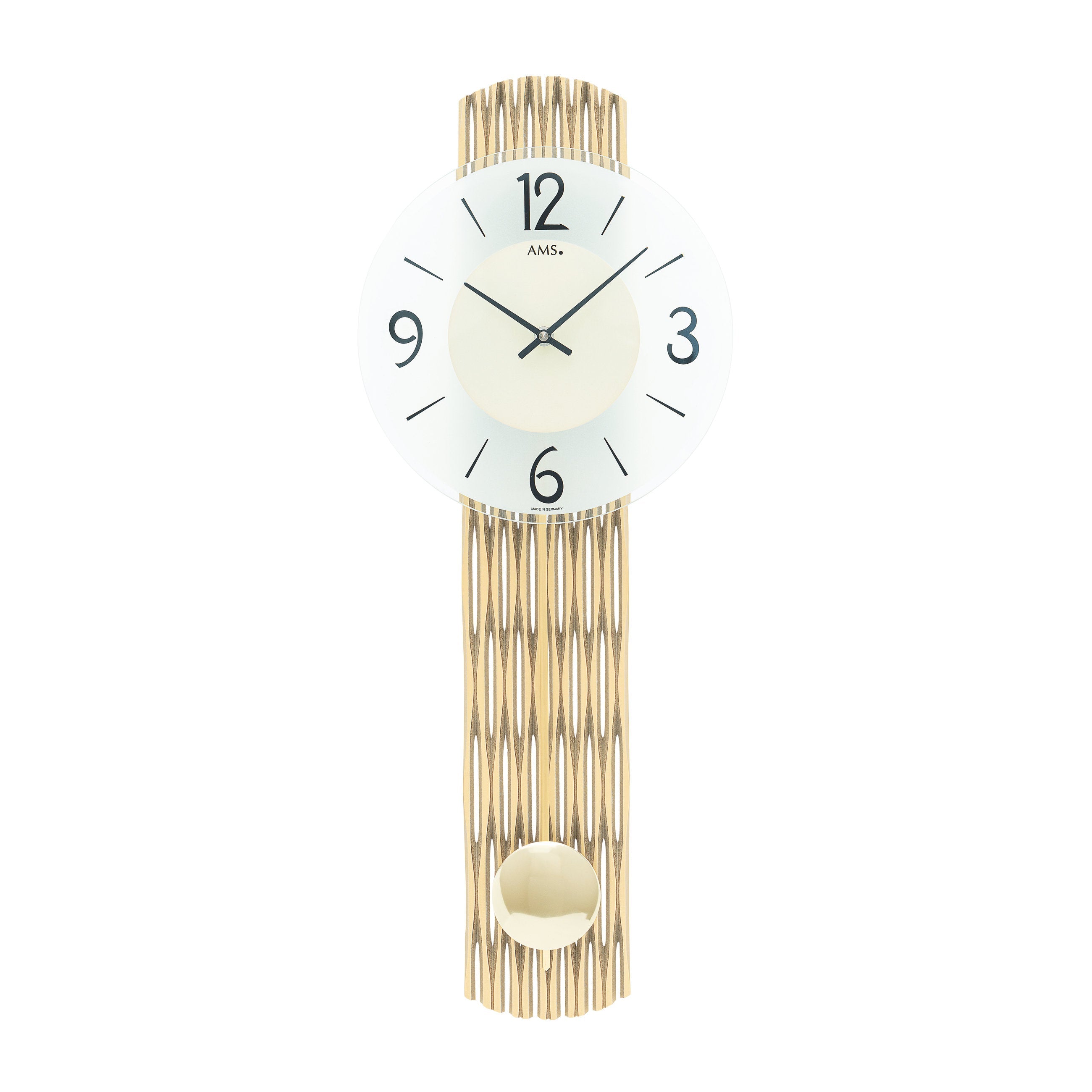 AMS W7507 Pendelwanduhr mit feingefrästem Holzgehäuse in Messingoptik