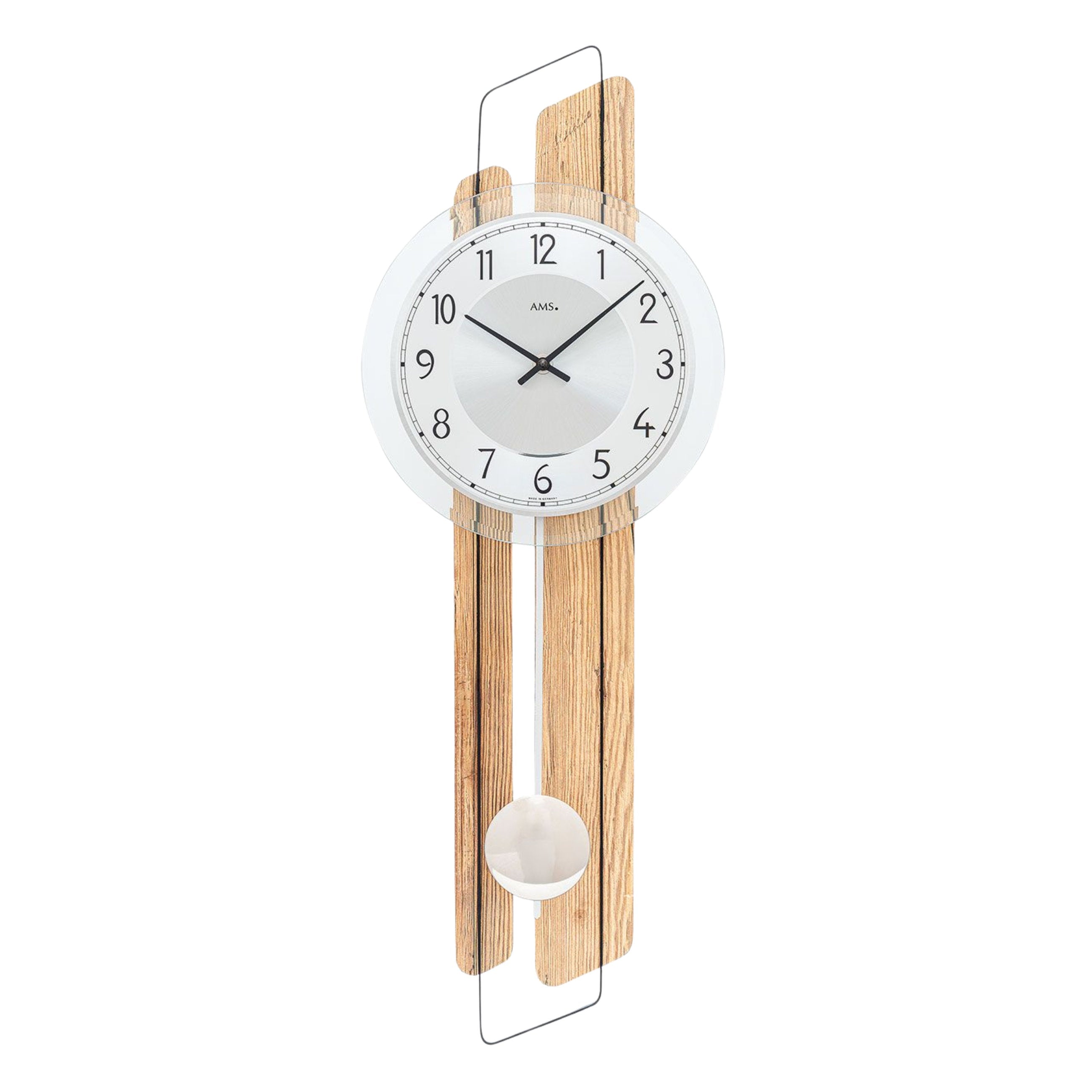 AMS W7508 Pendelwanduhr mit Wildeiche-Oberfläche und Metallzierteil