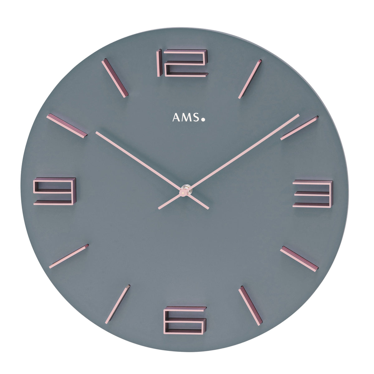 AMS W9590 Wanduhr grau lackiert mit aufgesetzten rosafarbenen Aluminium-Ziffern