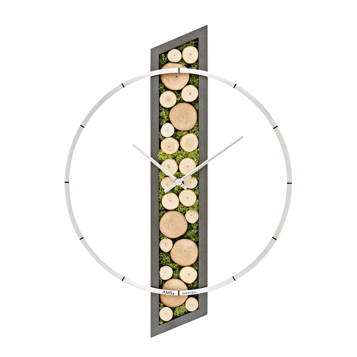 AMS W9607 Wanduhr mit Holzgehäuse, Moos und Holzspalten