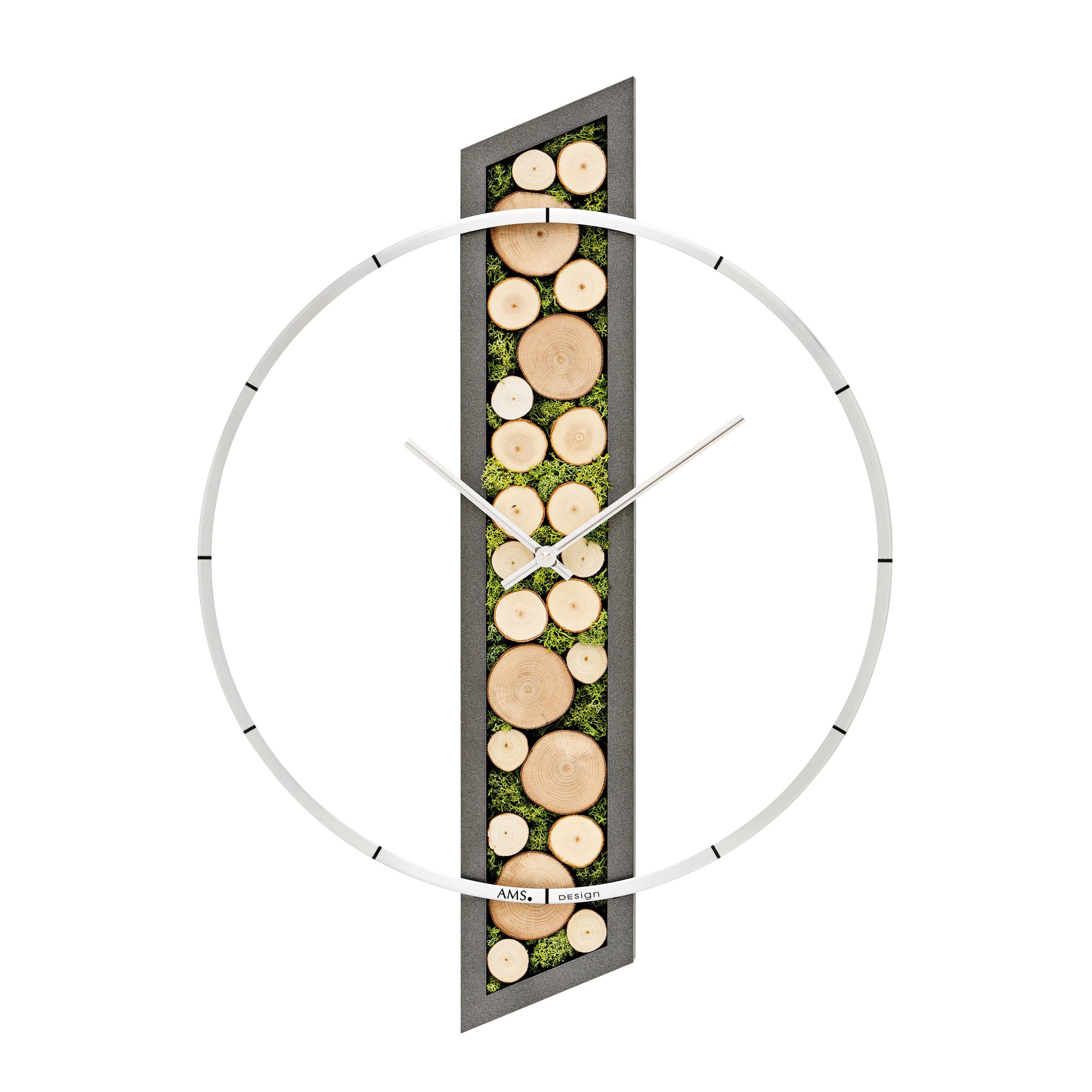 AMS W9607 Wanduhr mit Holzgehäuse, Moos und Holzspalten