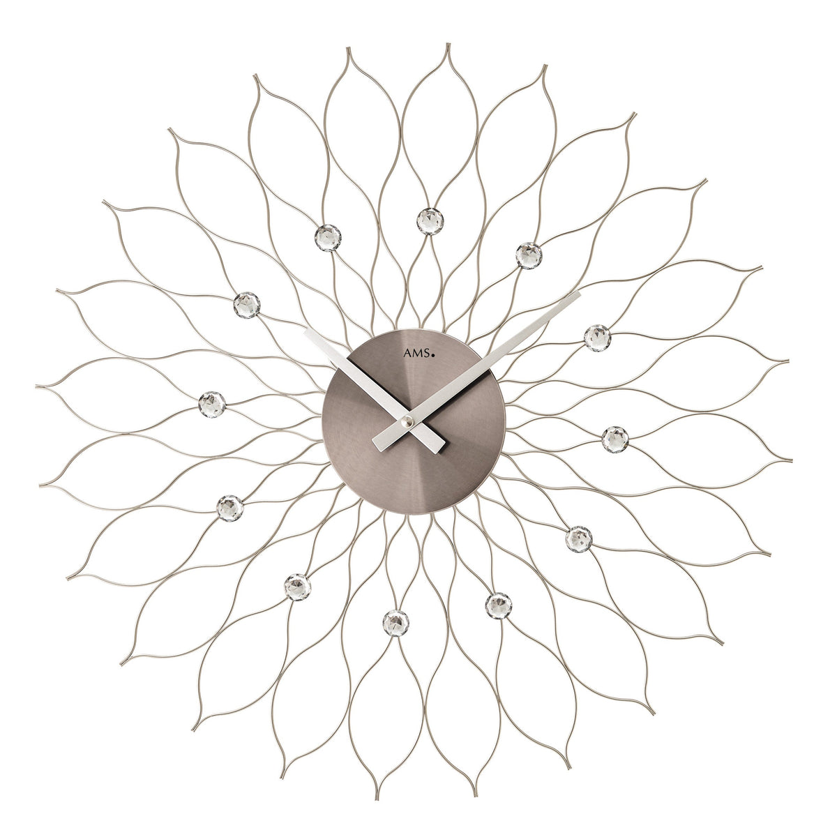 AMS W9608 Wanduhr mit Metallgehäuse in Blüten-Optik Silber