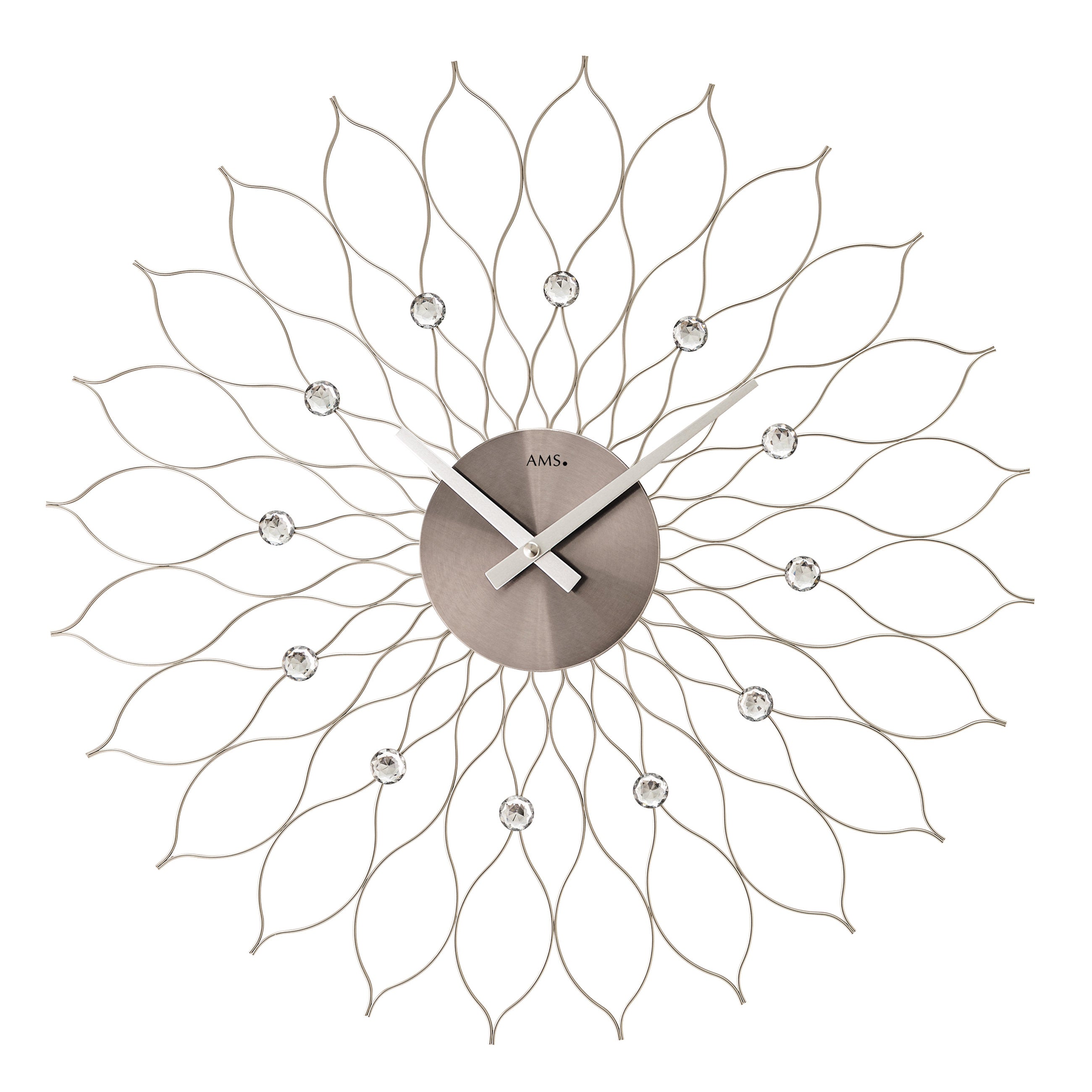 AMS W9608 Wanduhr mit Metallgehäuse in Blüten-Optik Silber