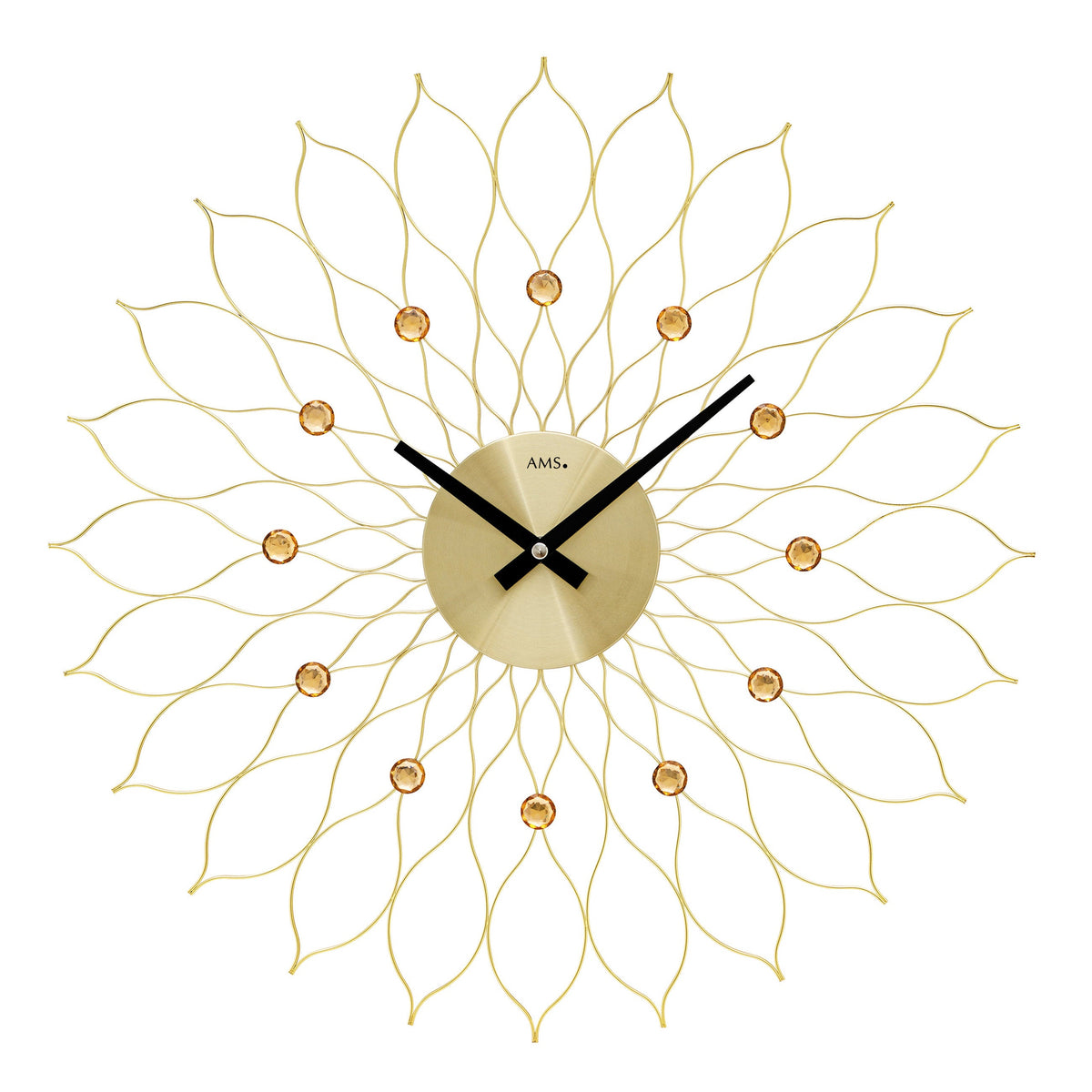 AMS W9609 Wanduhr mit Metallgehäuse in Blüten-Optik Gold